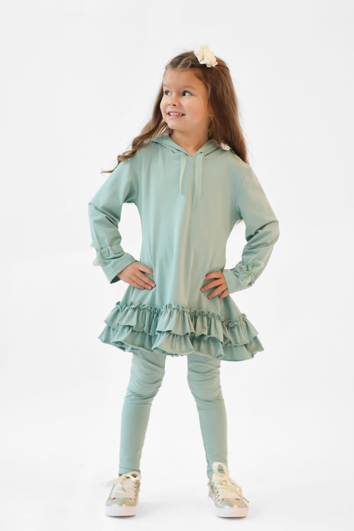 Cece Girls Frilly Ruffle Tracksuit Sage