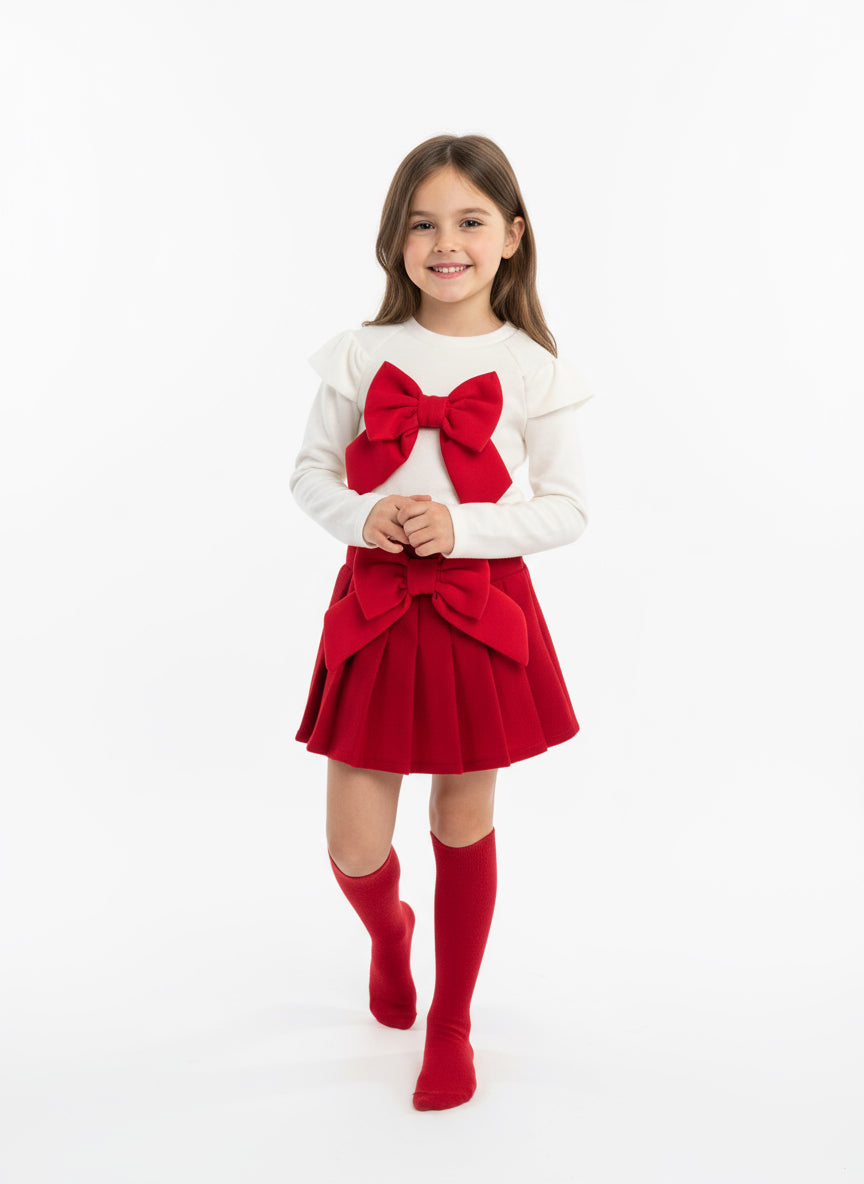 Girls Bow Skirt Set Red