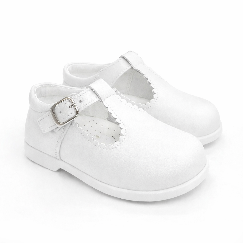 Y97411 Andanines Buckle T-Bar Shoe White Leather