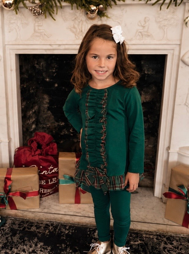 Pippa Girls Tartan Frilly Bow Tracksuit Green