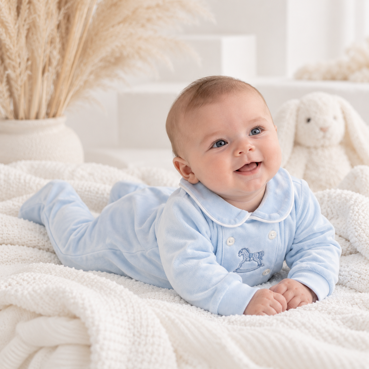 George Babygrow Embroidery Horse Blue Velour