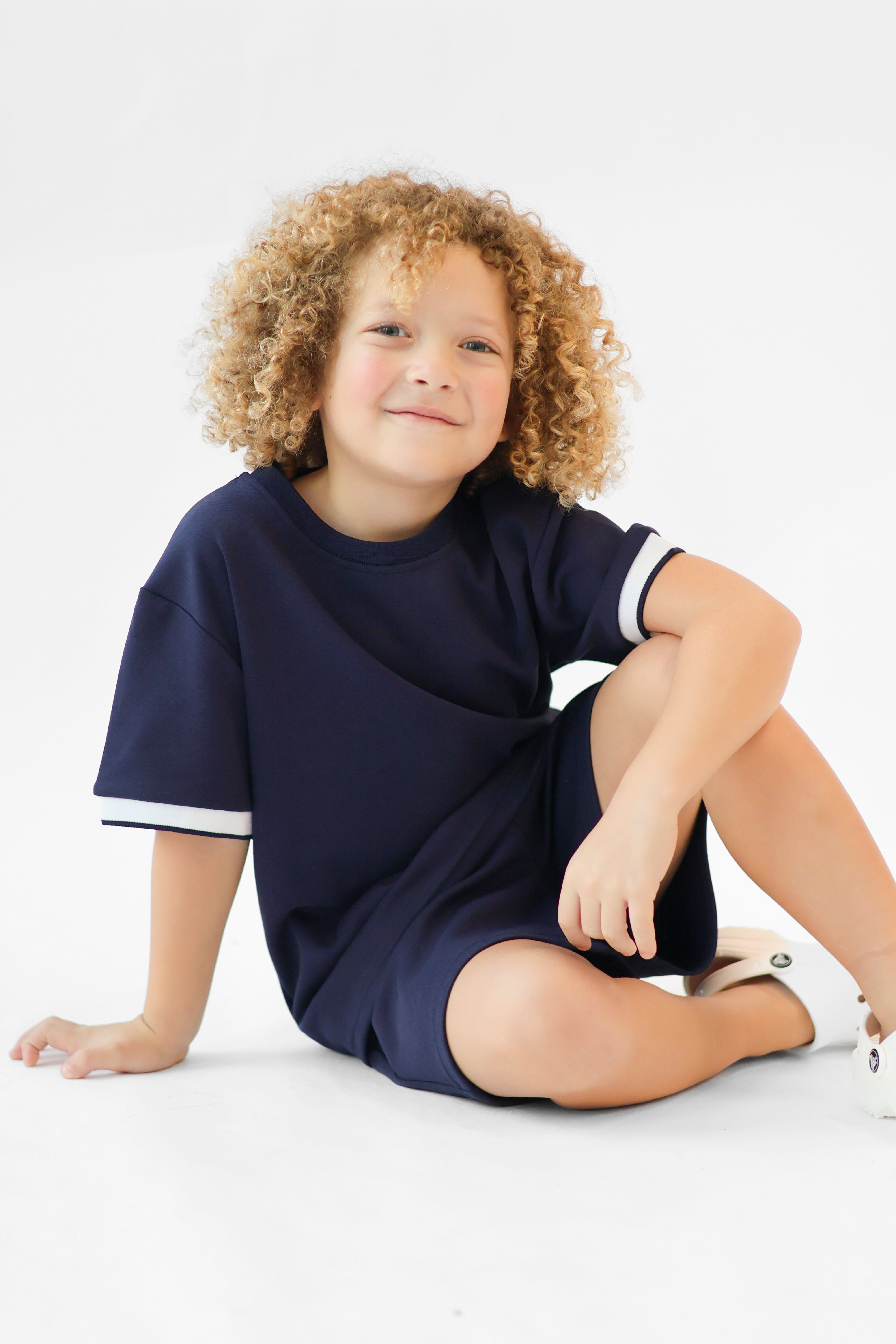 Benny Boys Plain T-Shirt & Shorts Set Navy