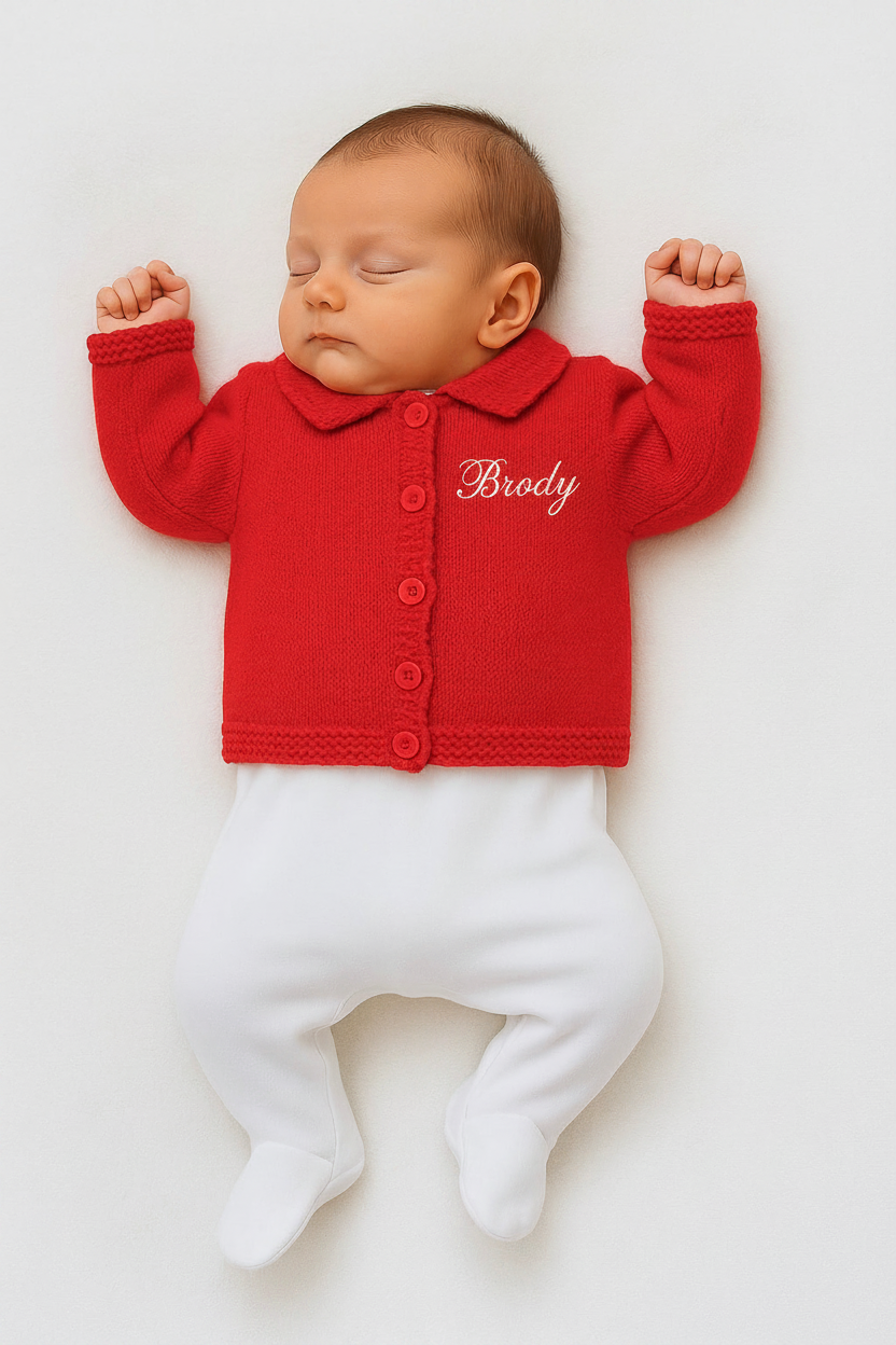 A1655 Babies Red Button Up Knitted Cardigan