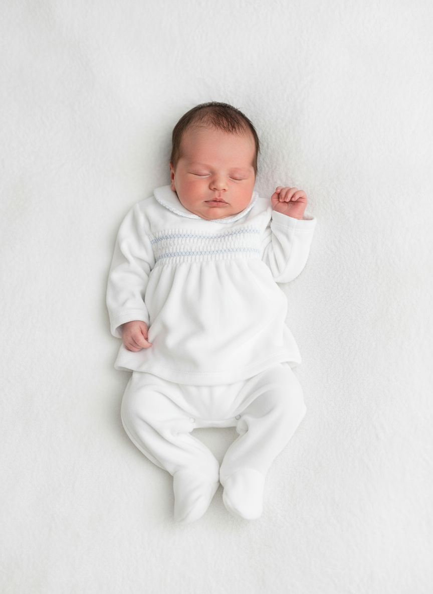 14228 Babidu White & Blue Velour Baby Set