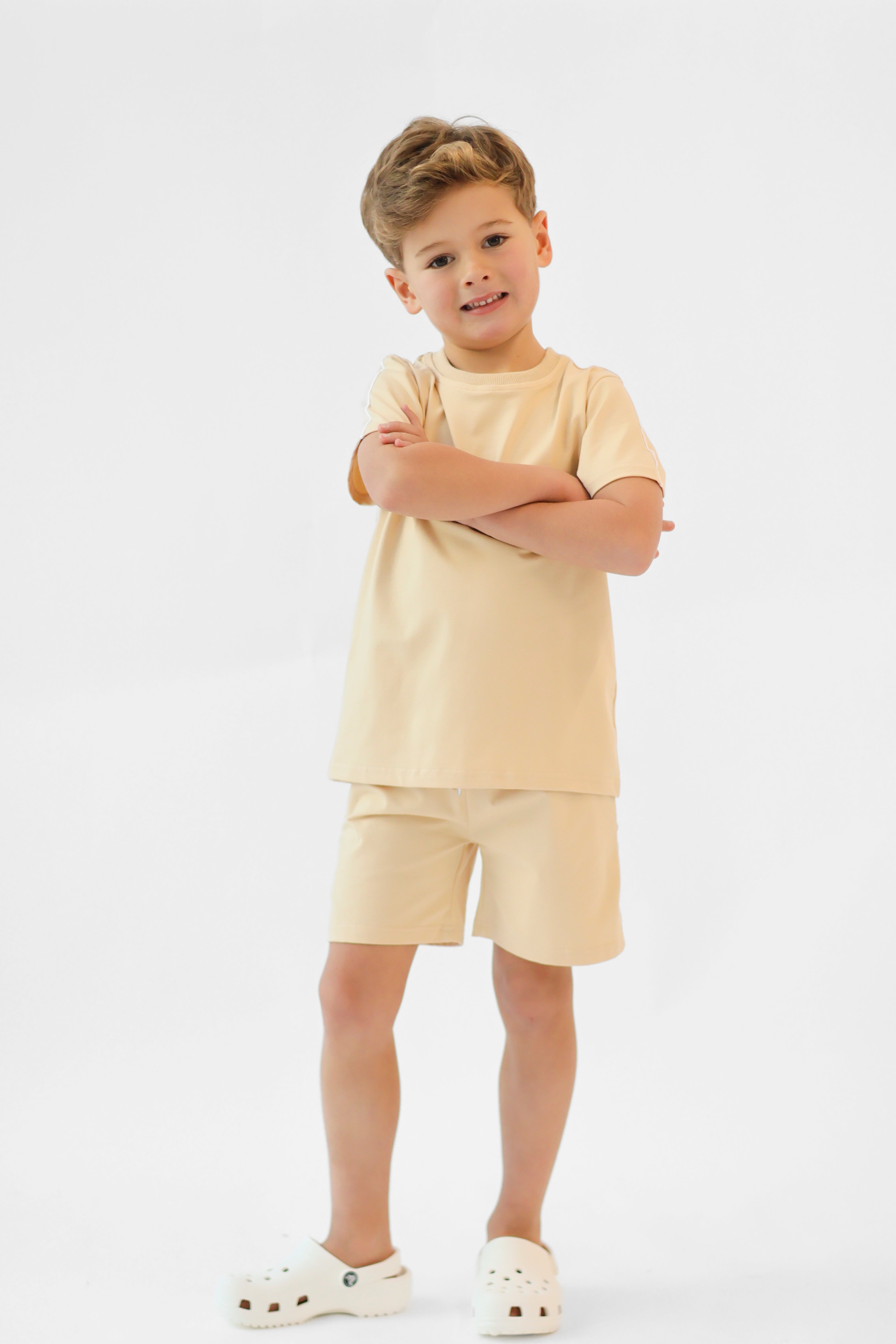 Eddie Boys Plain T-Shirt & Shorts Set Beige