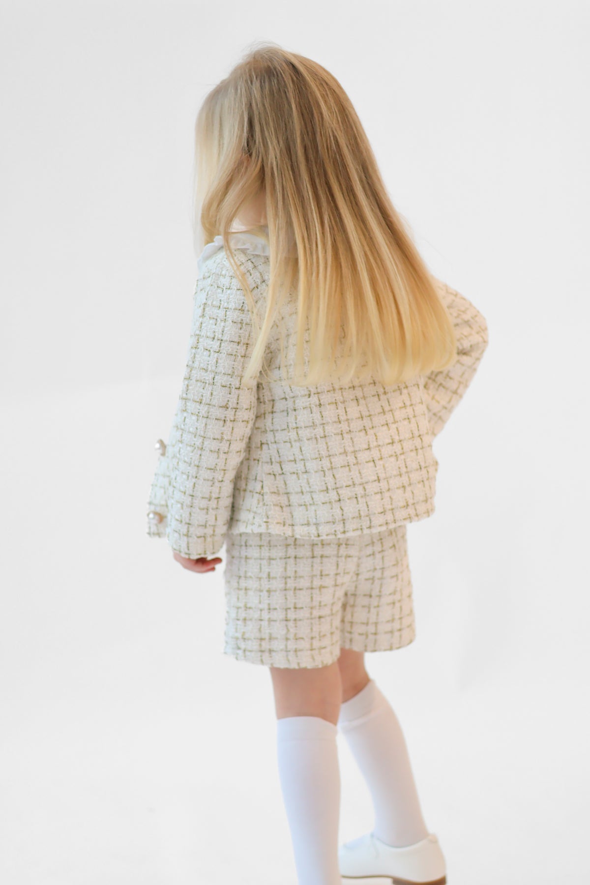 Aria Girls Tweed Look 3 Piece Socks & Hair Bow Cream