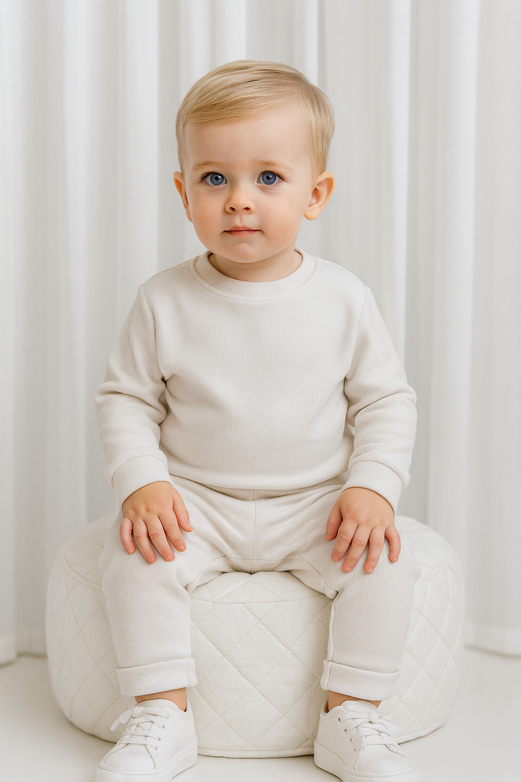 Parker Baby Ribbed Tracksuit Lounge Set Beige