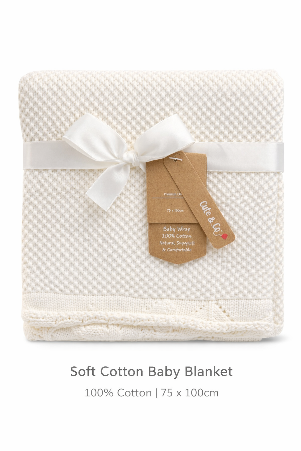Premium Baby 100% Cotton Knitted Baby Wrap Blanket Cream