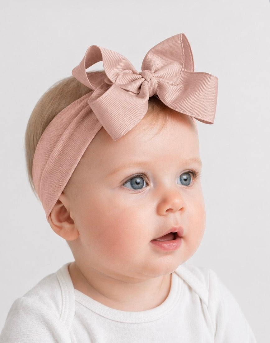 Large Bow Baby Headband Dusky Pink