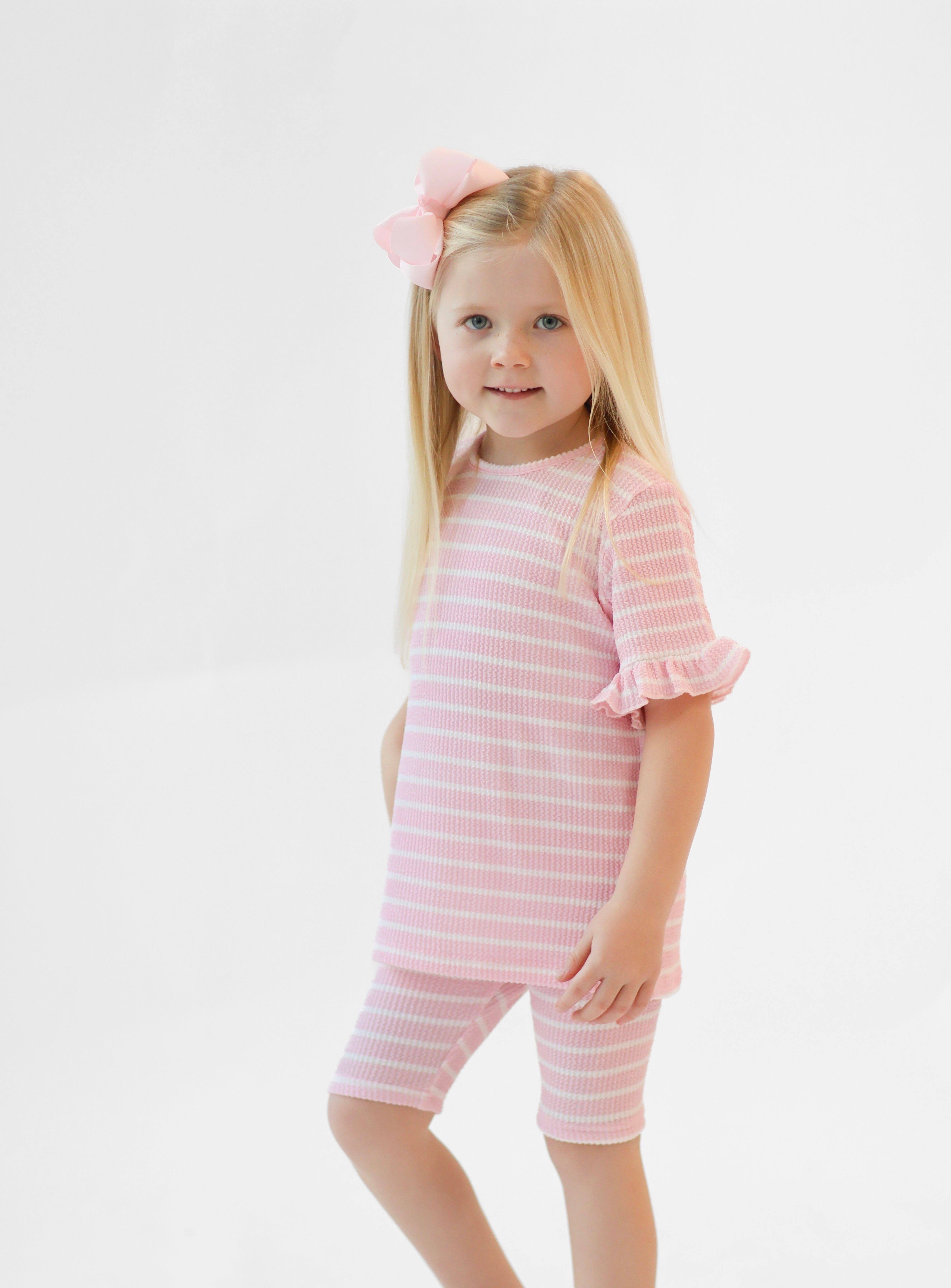 Iris Girls Waffle T-Shirt & Cycling Shorts Set Pink