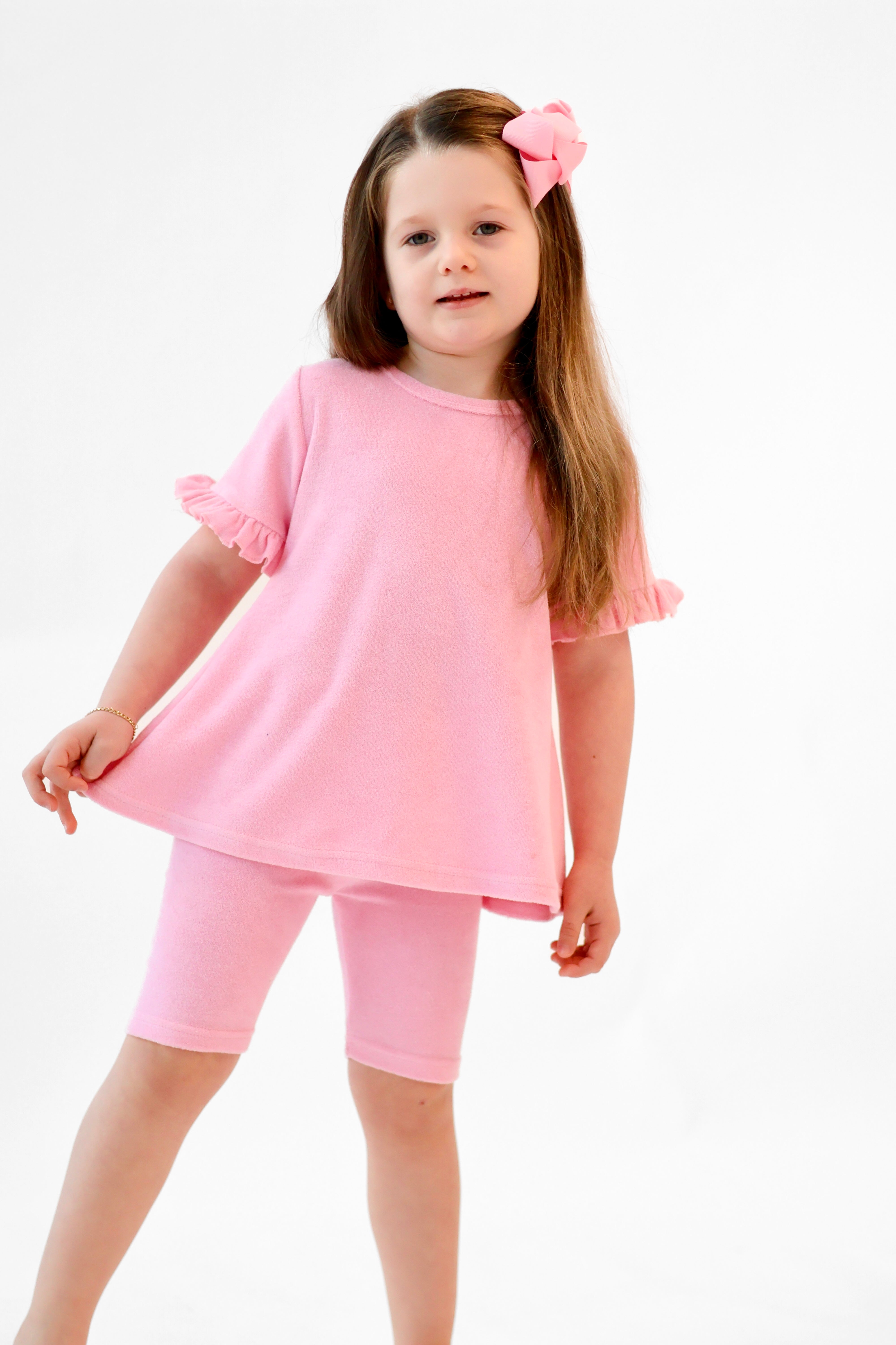 Kayla Girls Terry Towelling Frilly Cycling Short Set Pink