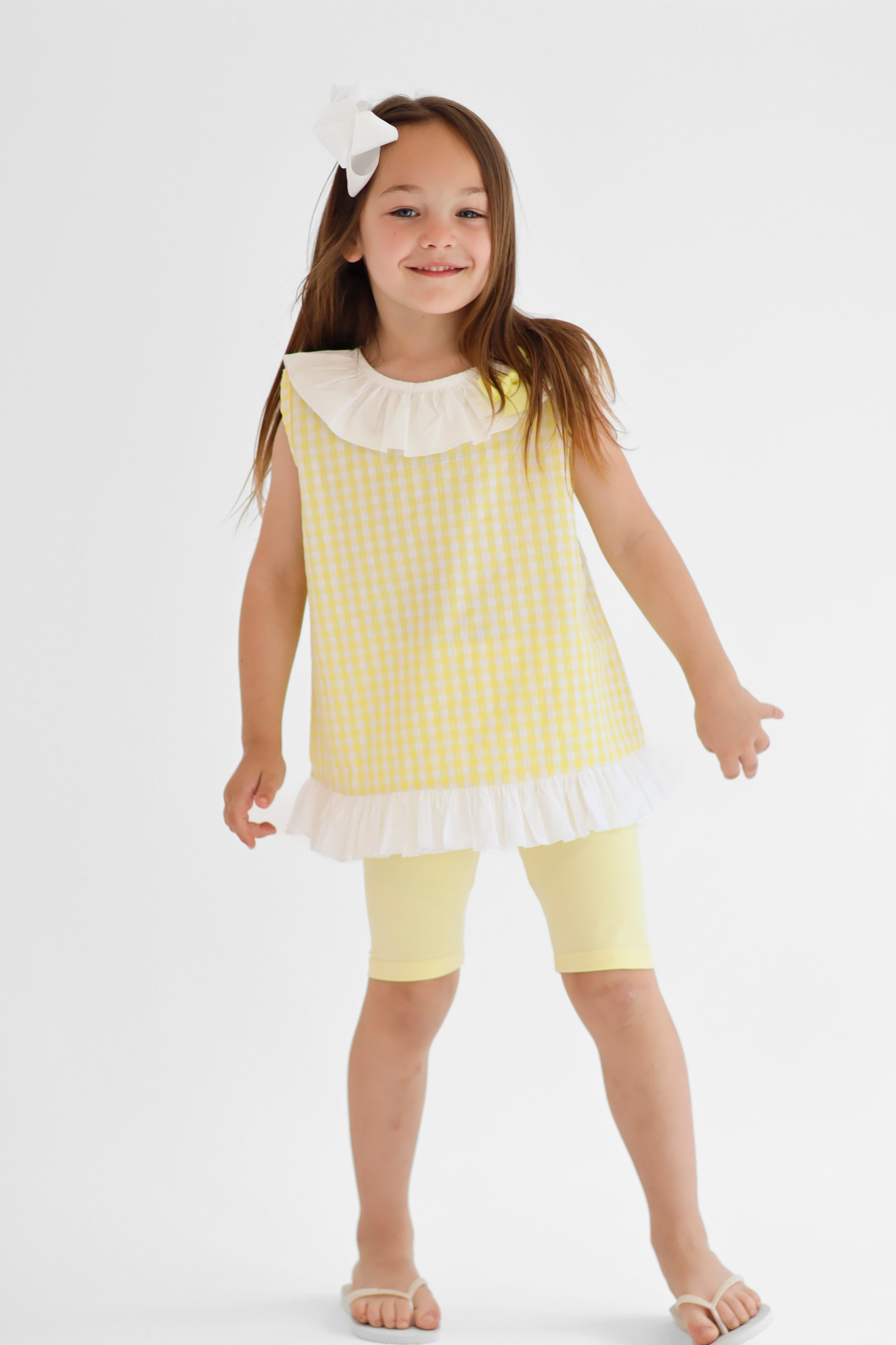 Flo Girls Lemon Gingham Frilly Shirt & Cycling Shorts Set