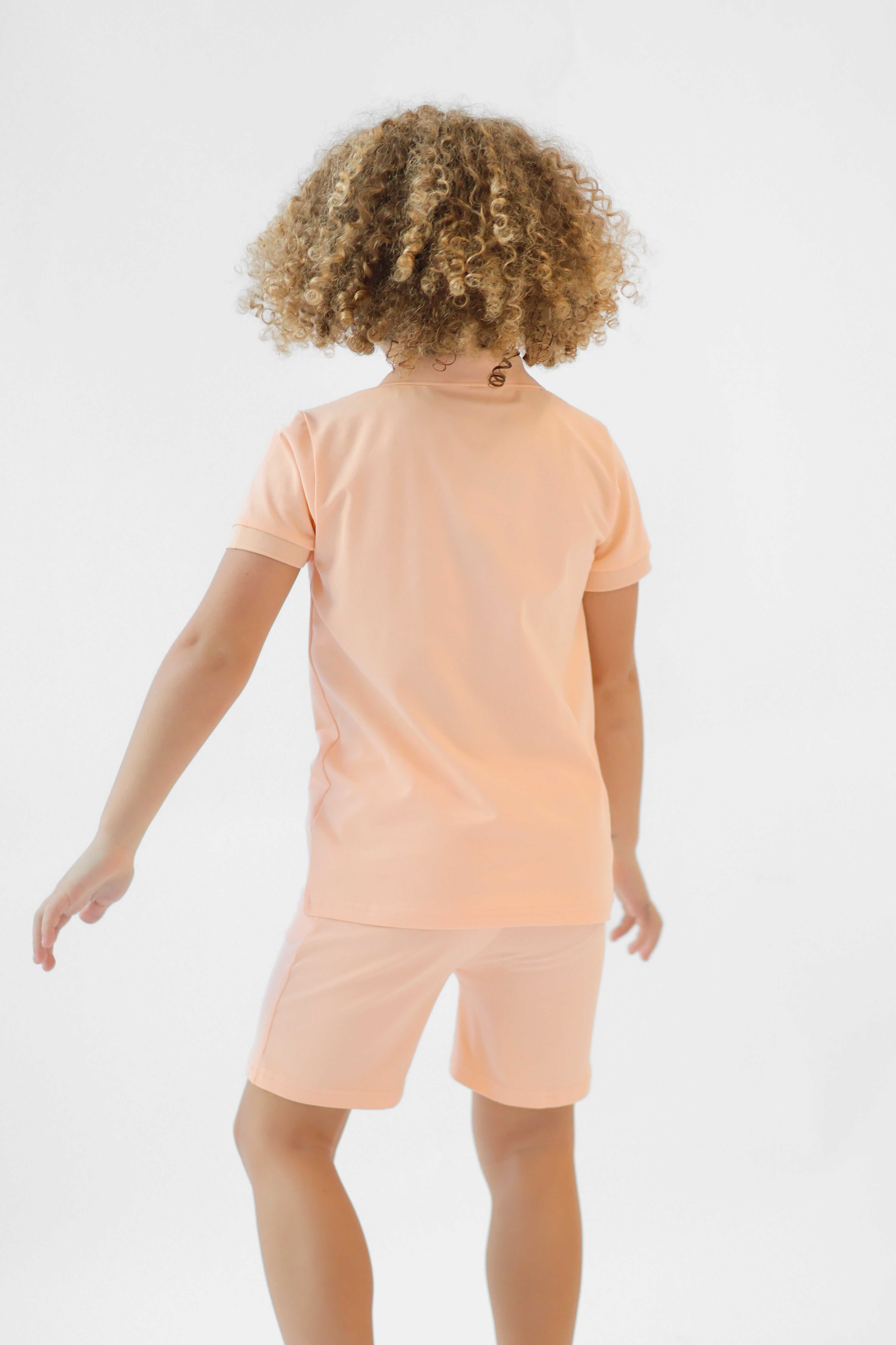 Jay Boys Plain Zip Up Polo Short Set Peach