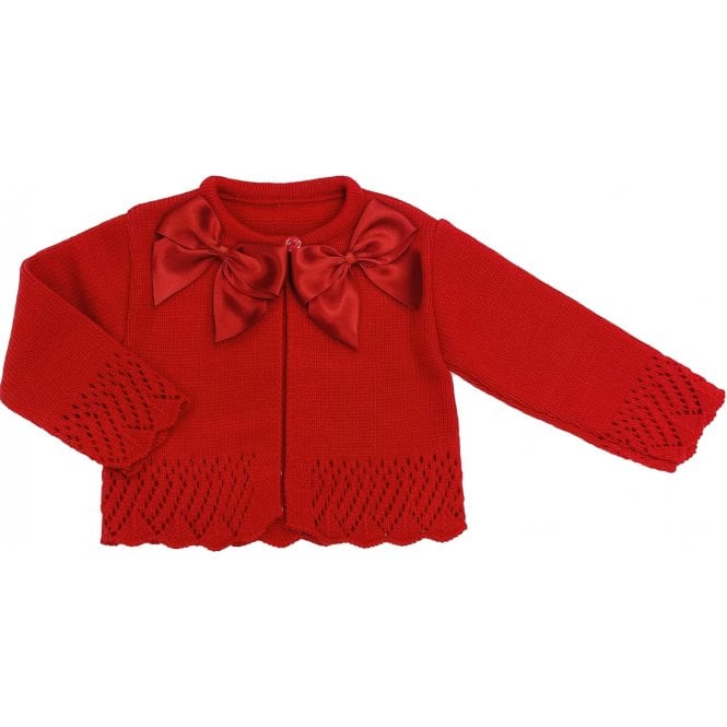 Girls Double Ribbon Knitted Bow Cardigan Red