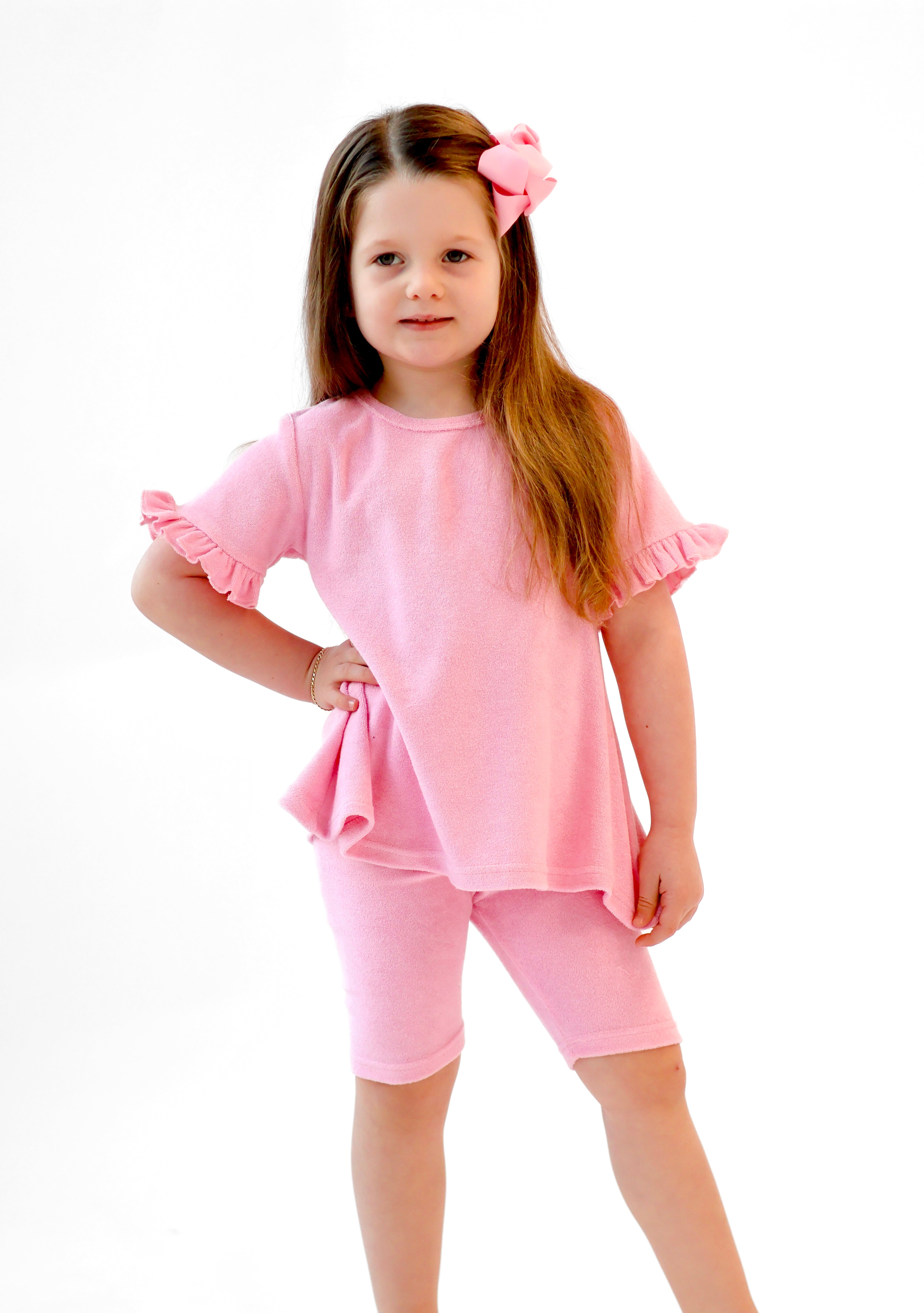 Kayla Girls Terry Towelling Frilly Cycling Short Set Pink