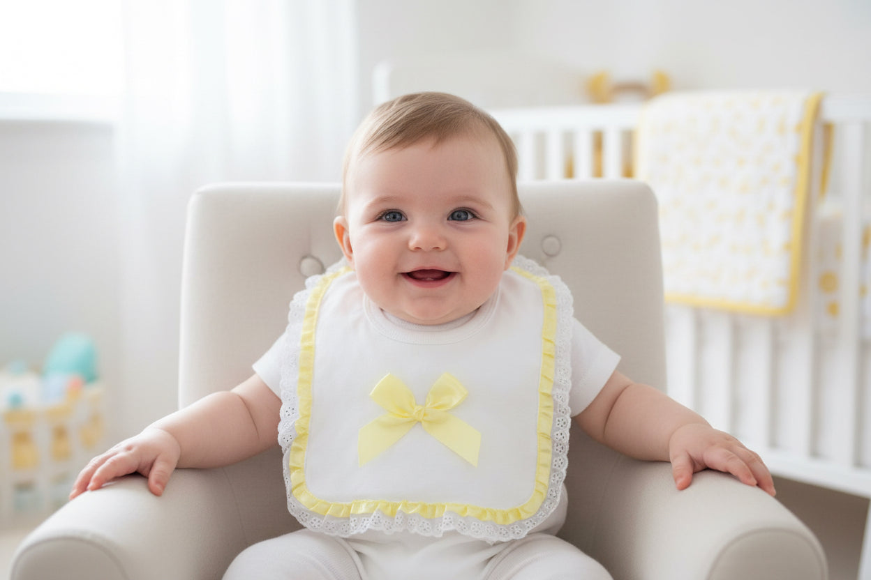 Frilly Lace Bow Baby Bib Lemon
