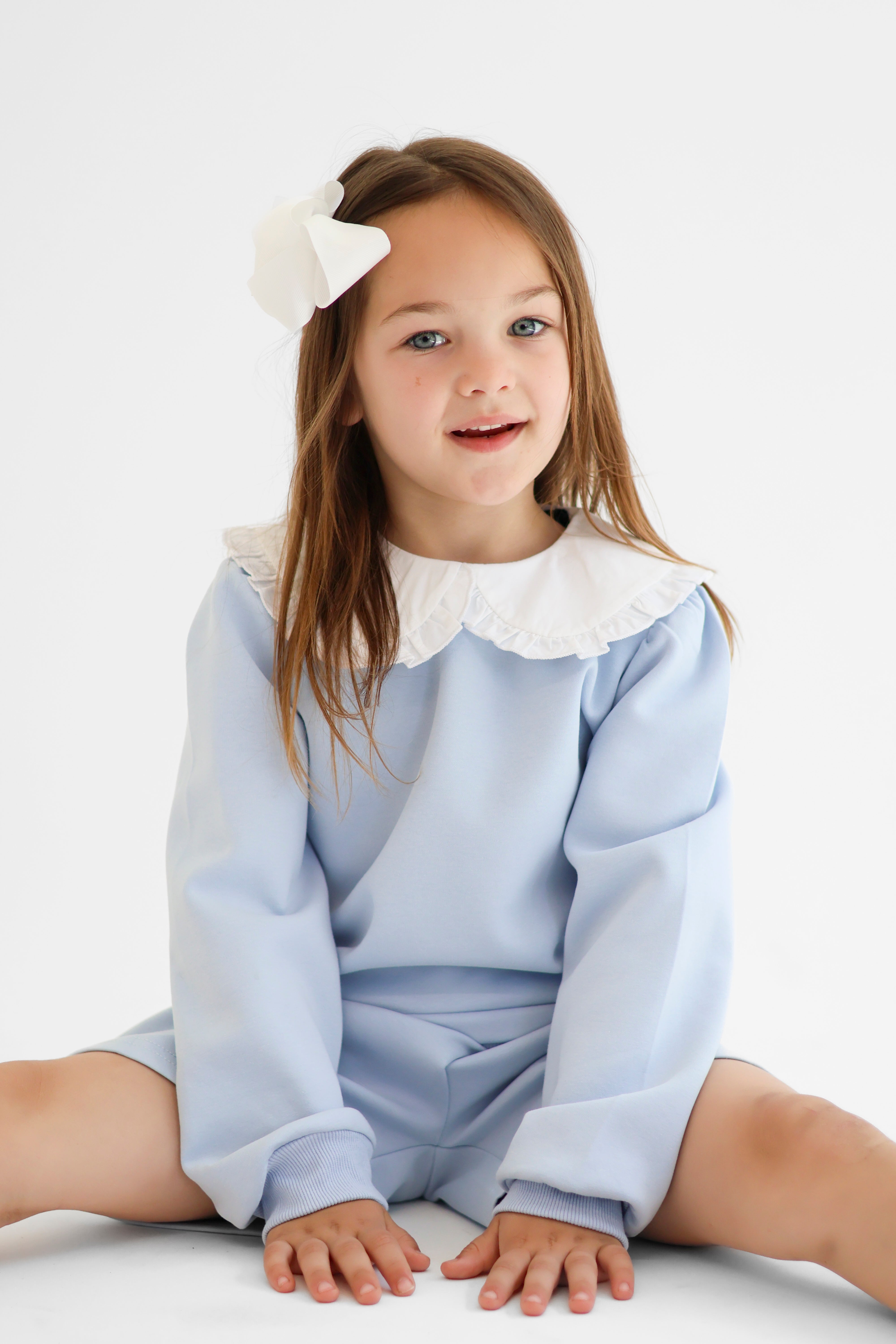 Emily Girls Frilly Collar Jumper & Shorts Set Blue