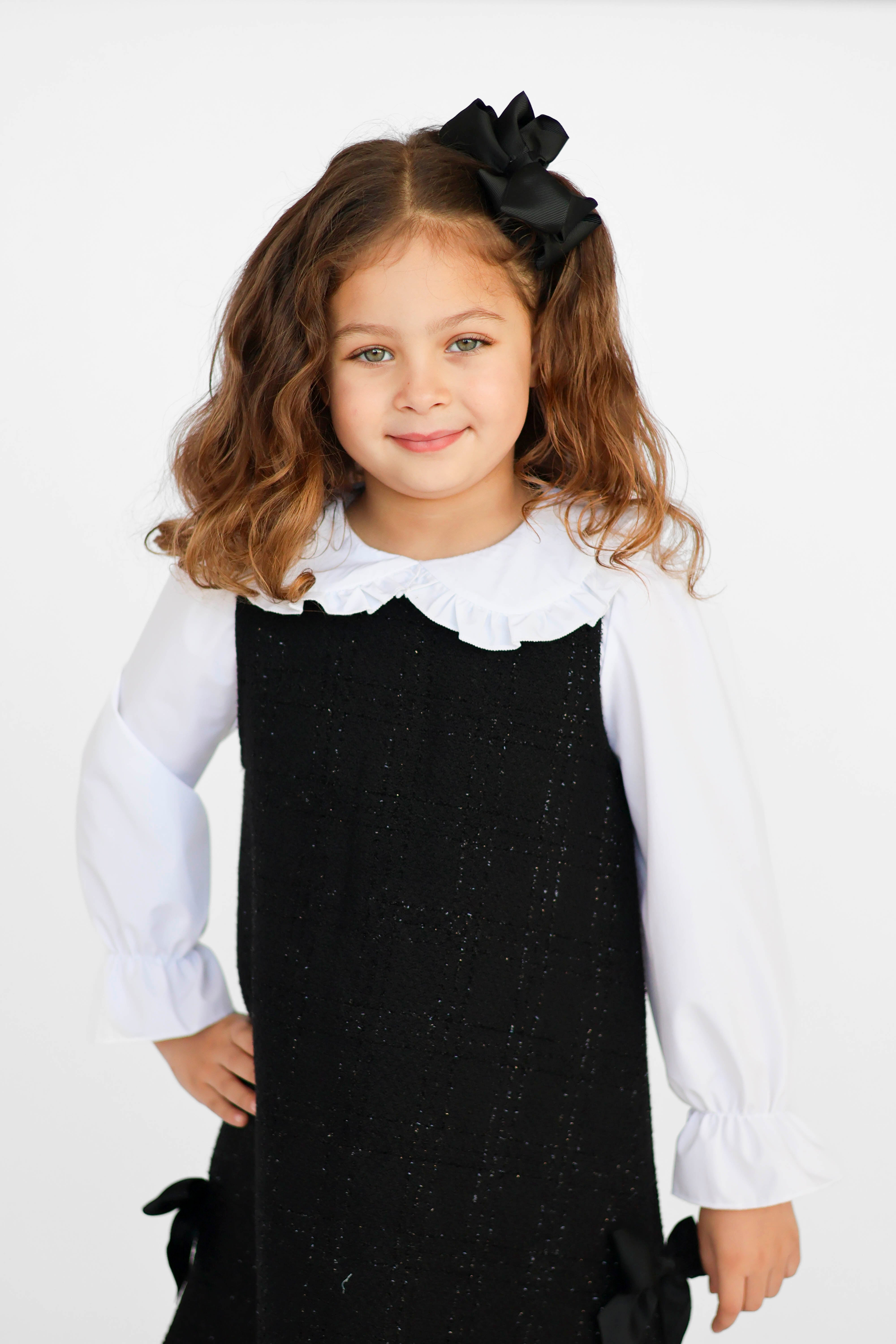 Roma Girls Tweed look Shimmer Shirt Dress Black