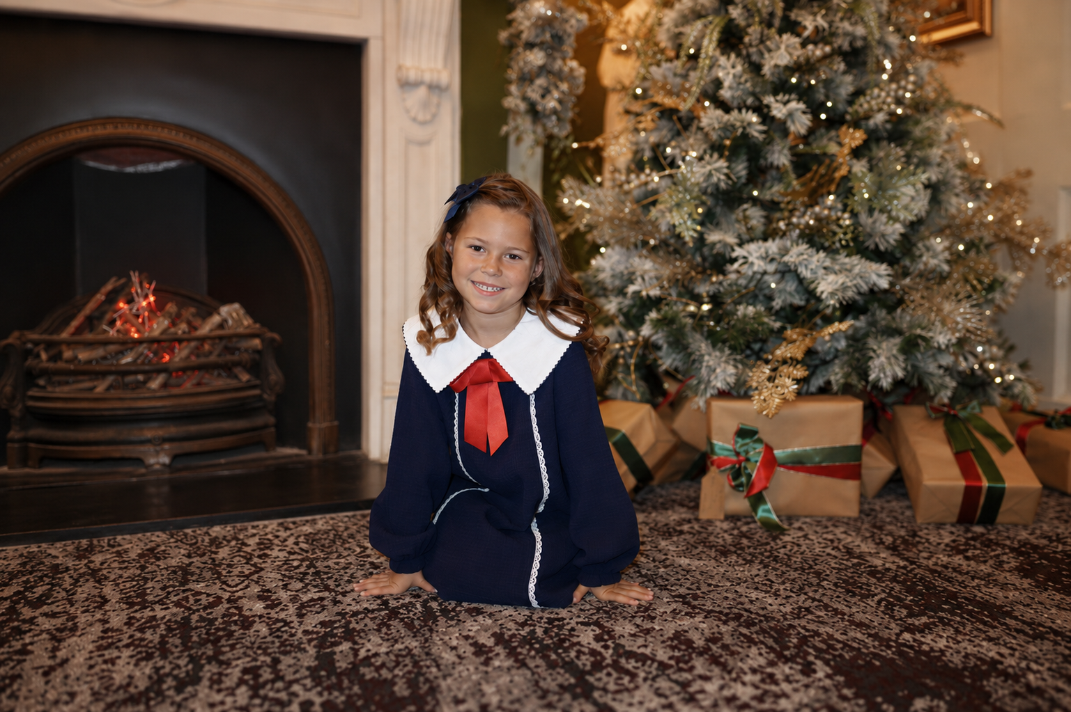 Briar Girls Bow Dress & Socks Navy