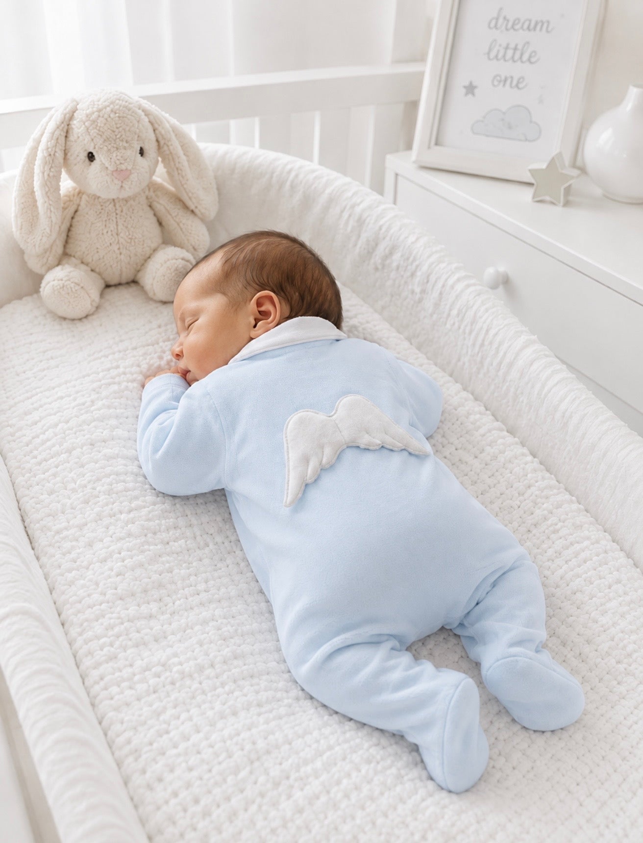 Angel Wings Baby Boys Blue Velour Babygrow