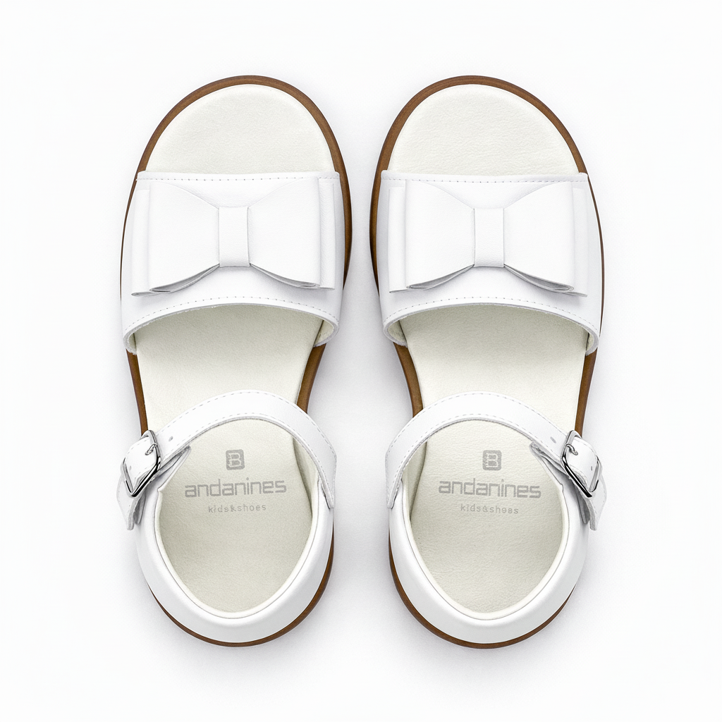 181851 Girls Double Bow Sandal White Leather