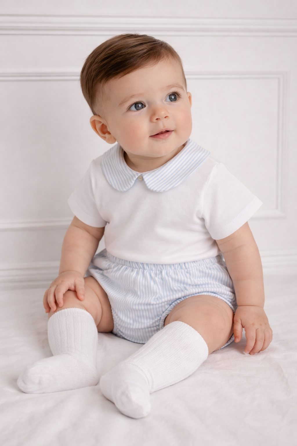 47221 Babidu Baby Boys Striped Peter Pan Collar Jam Pants Set