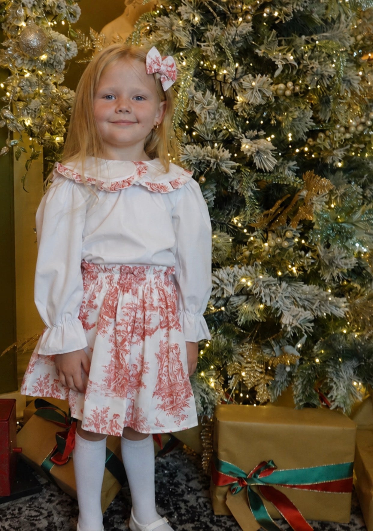Vienna Luxe Toile 4 Piece Girls Skirt Set Red