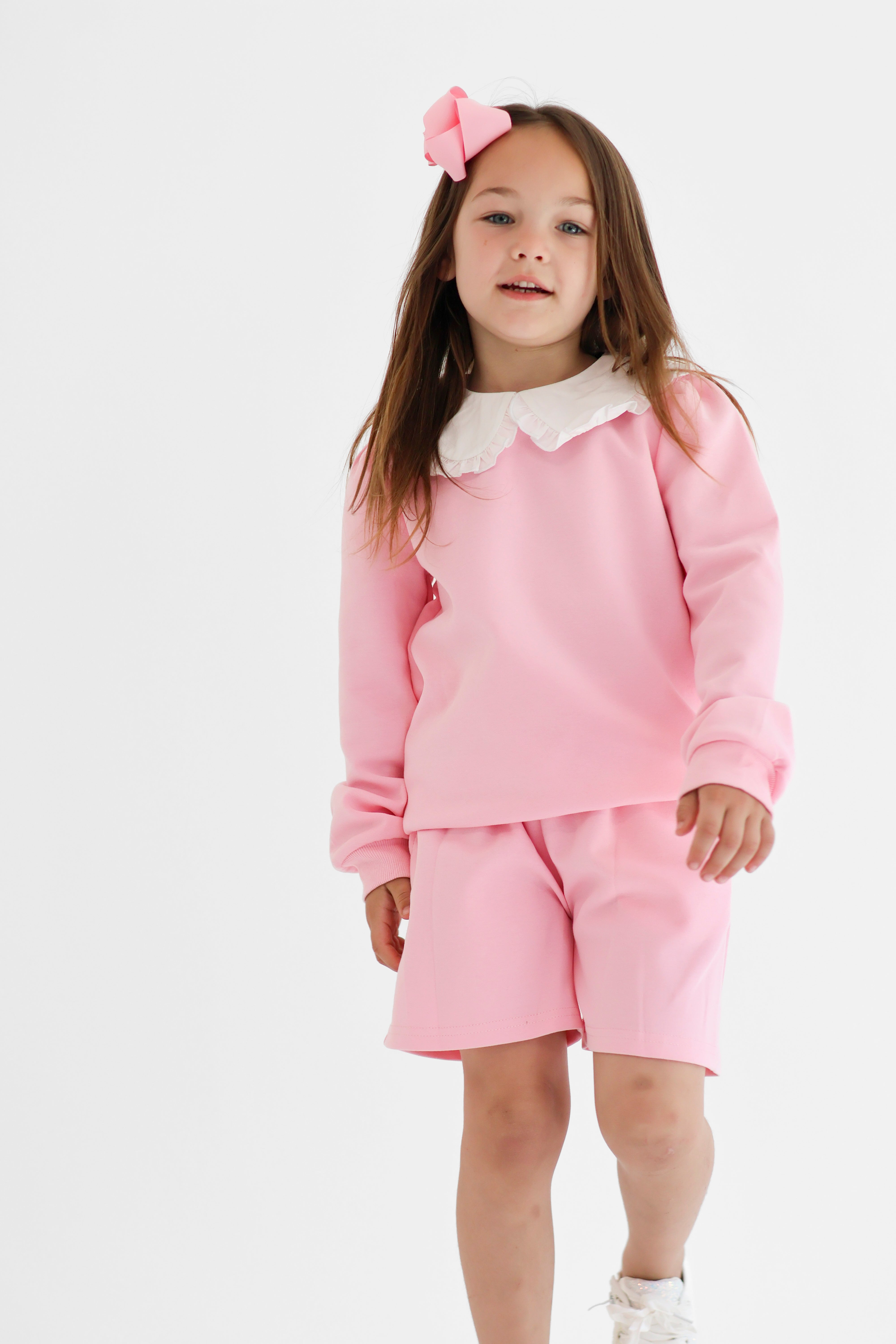 Emily Girls Frilly Collar Jumper & Shorts Set Pink