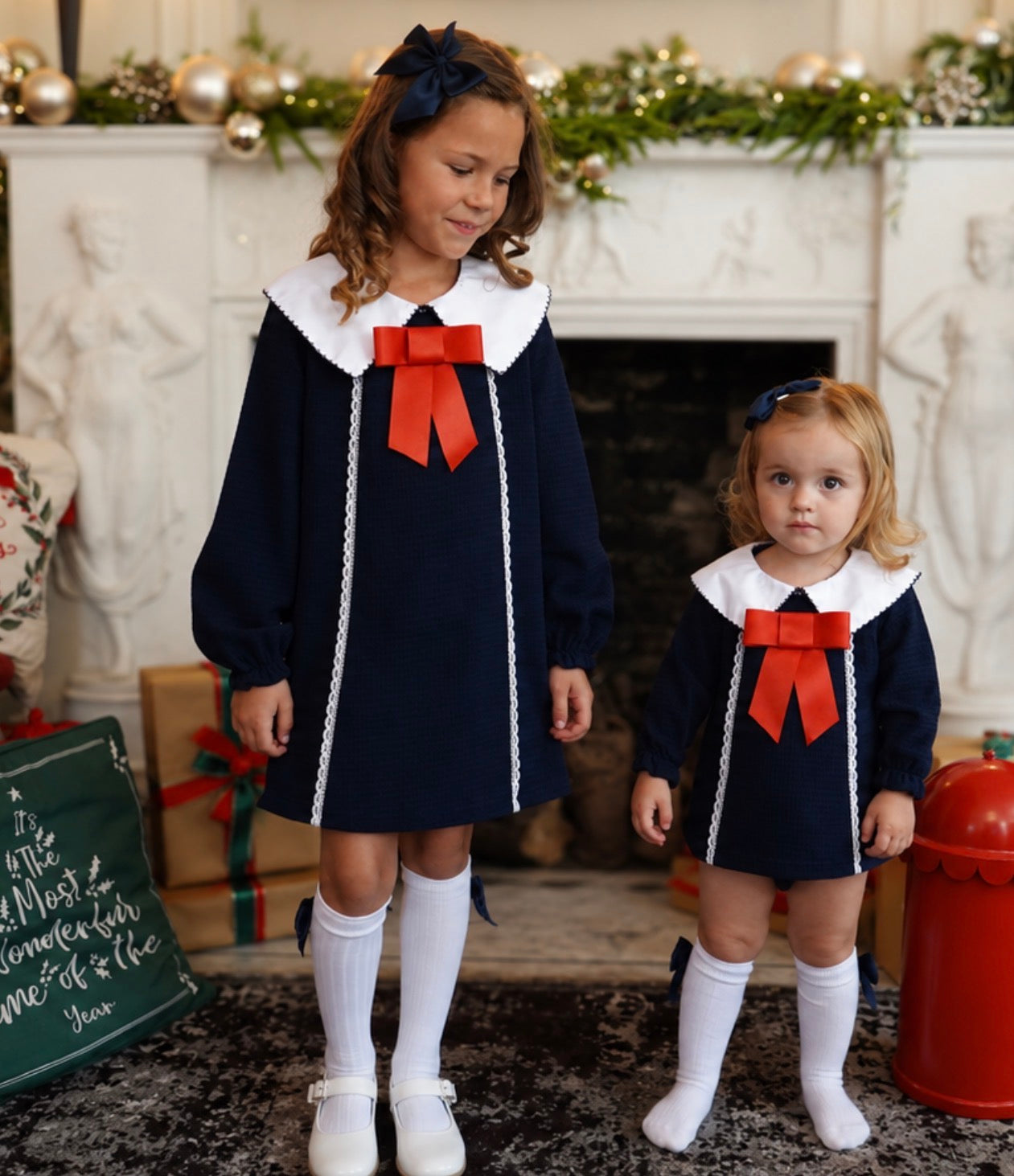 Brooke Baby Girls Bow Dress & Knickers Navy & Red