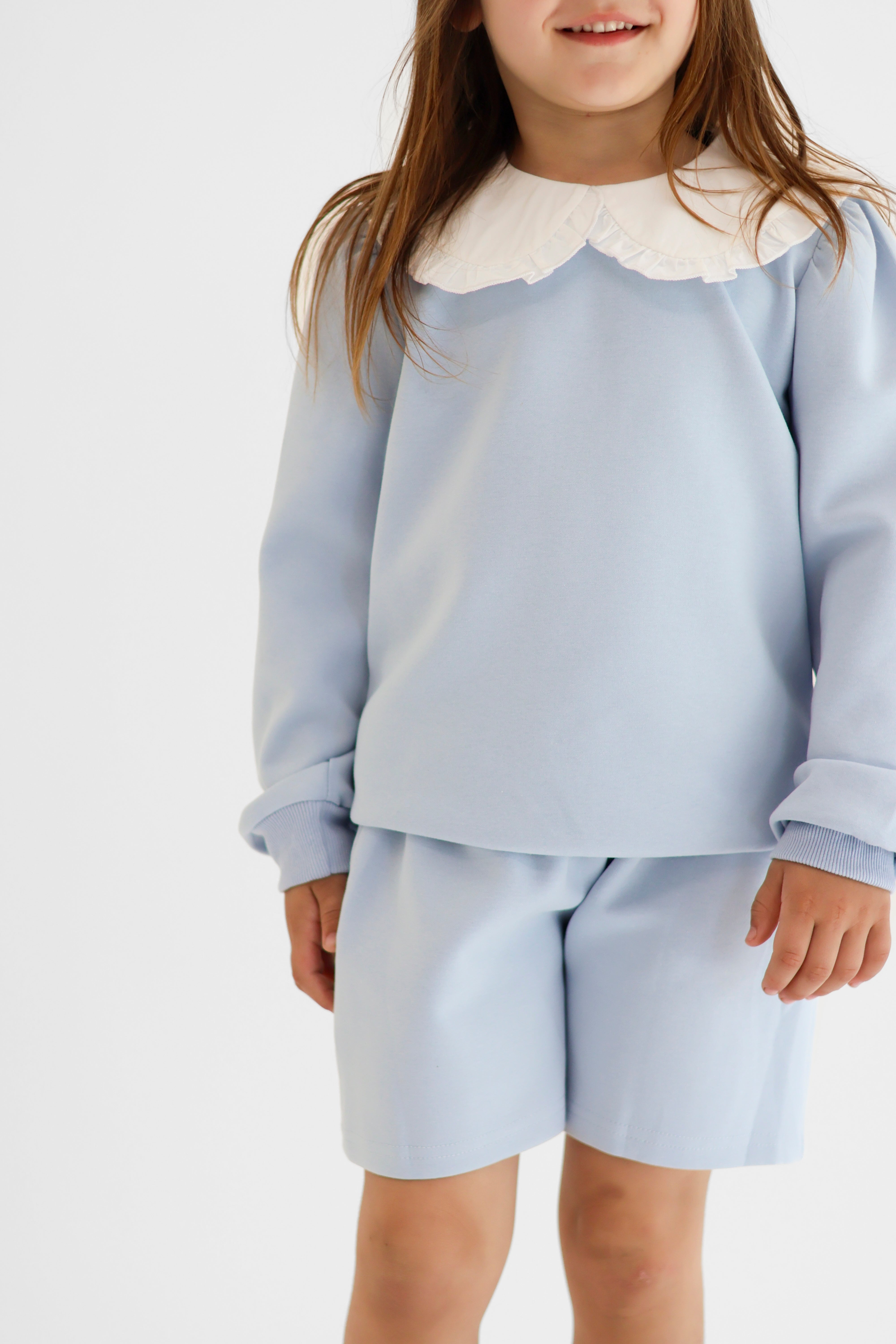 Emily Girls Frilly Collar Jumper & Shorts Set Blue