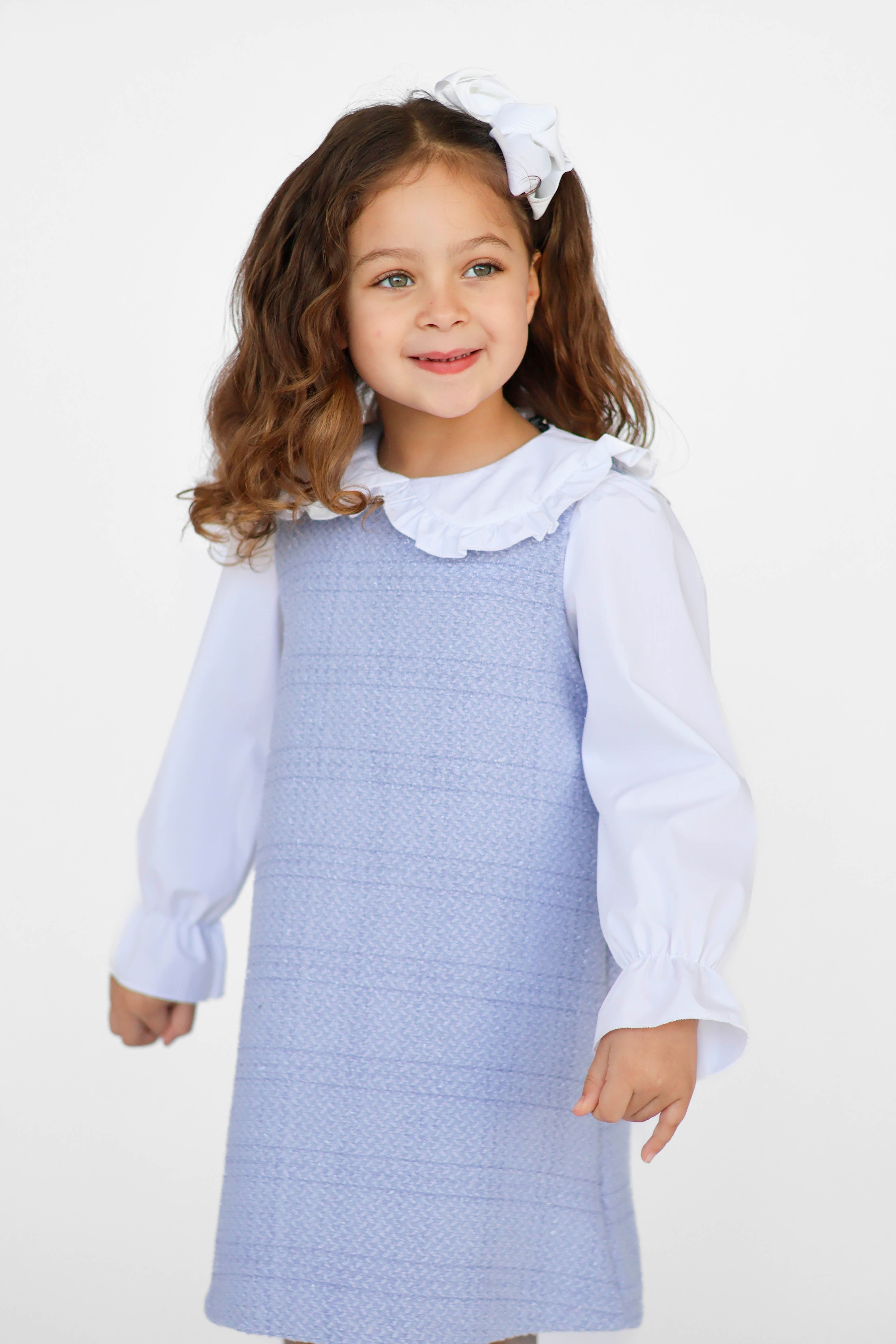 Roma Girls Tweed look Shimmer Shirt Dress Blue