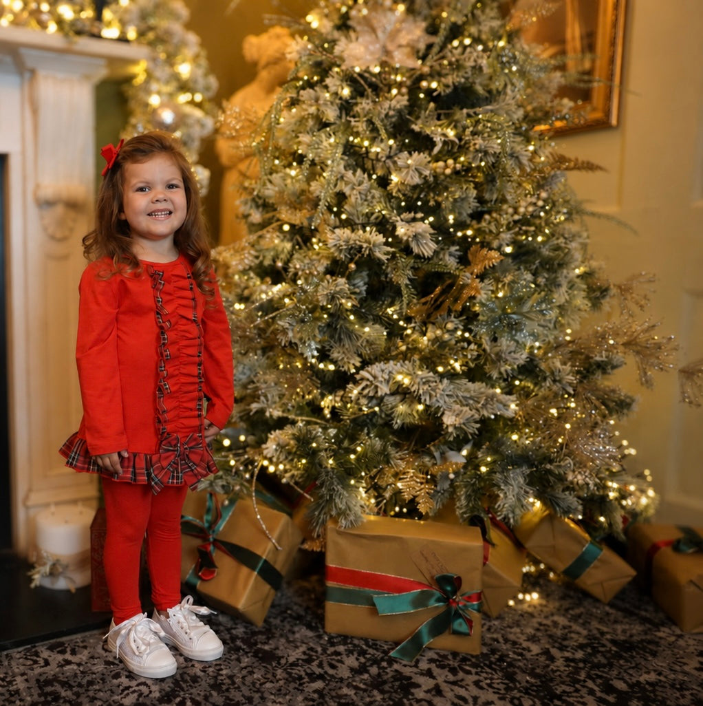 Pippa Girls Tartan Frilly Bow Tracksuit Red