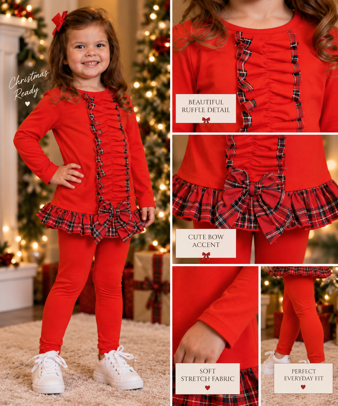 Pippa Girls Tartan Frilly Bow Tracksuit Red
