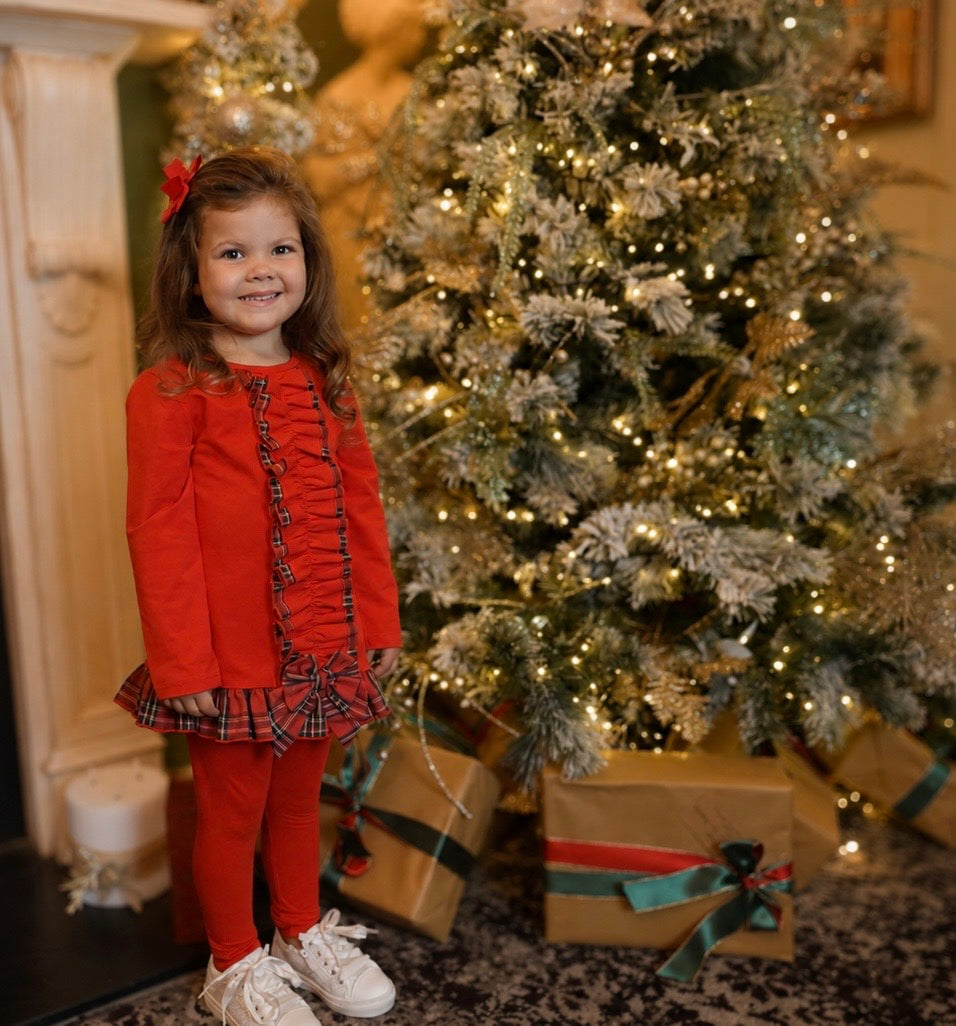 Pippa Girls Tartan Frilly Bow Tracksuit Red