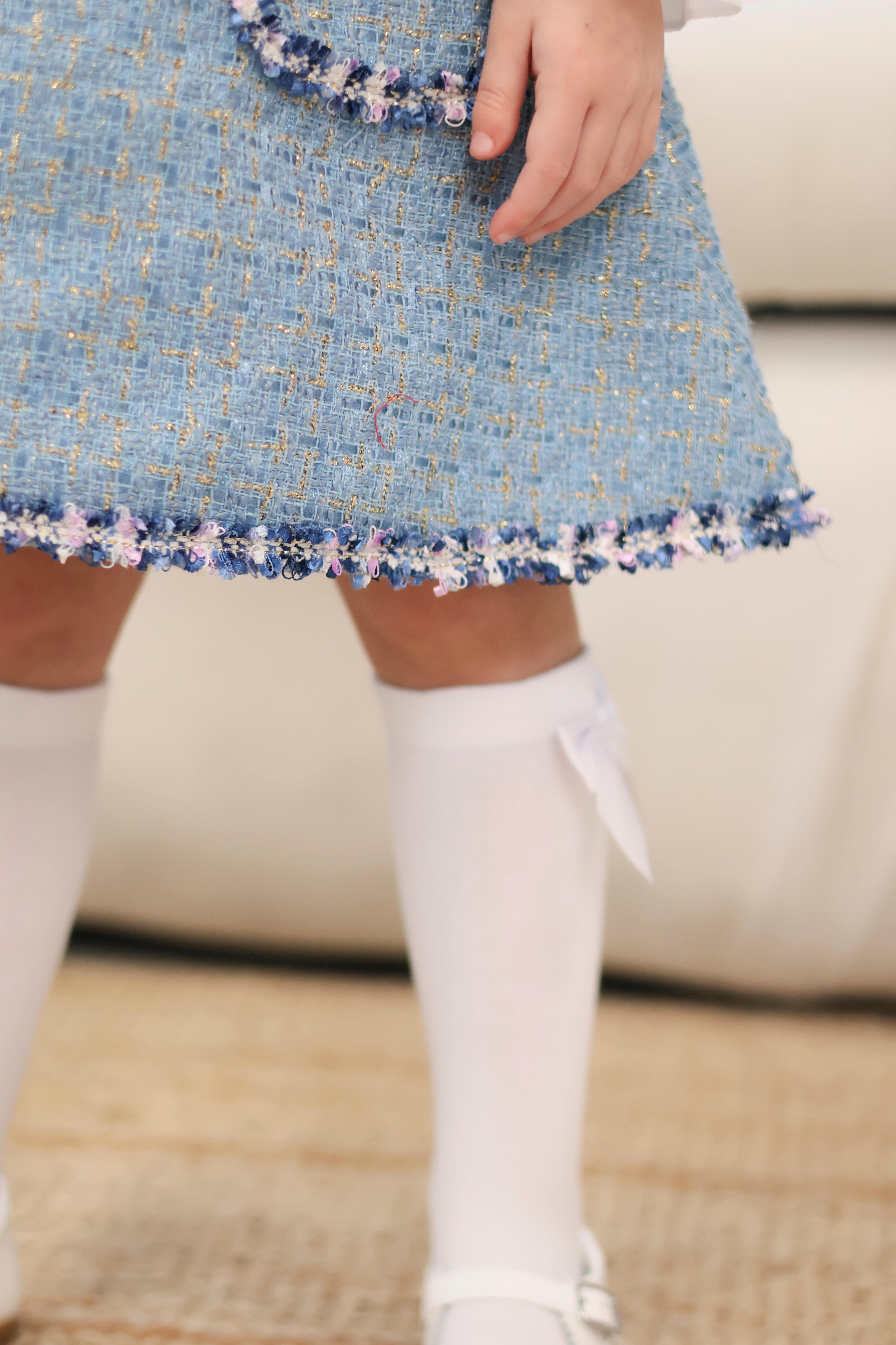 Bronte Girls Tweed Shirt Look Glitter Dress Blue