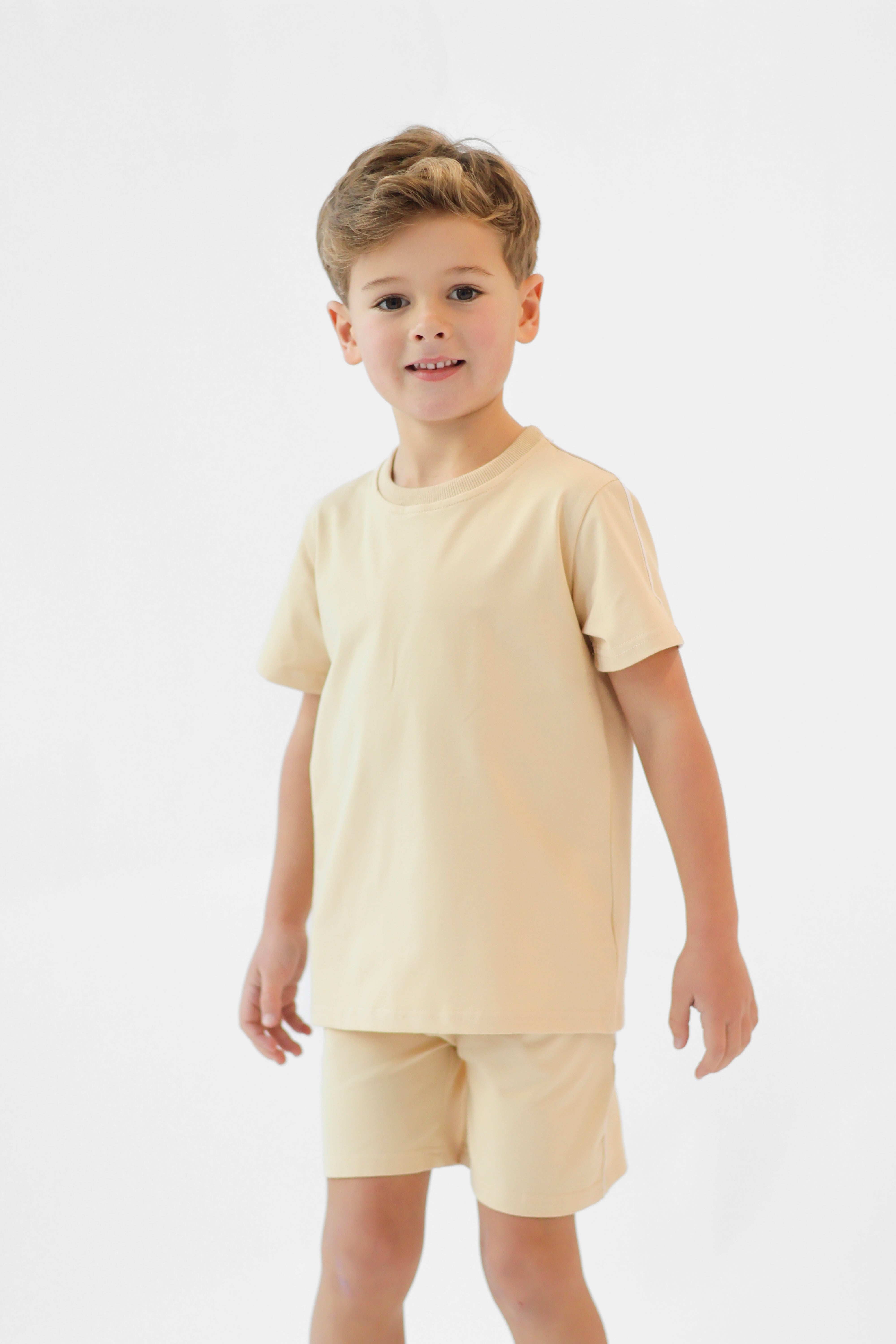 Eddie Boys Plain T-Shirt & Shorts Set Beige