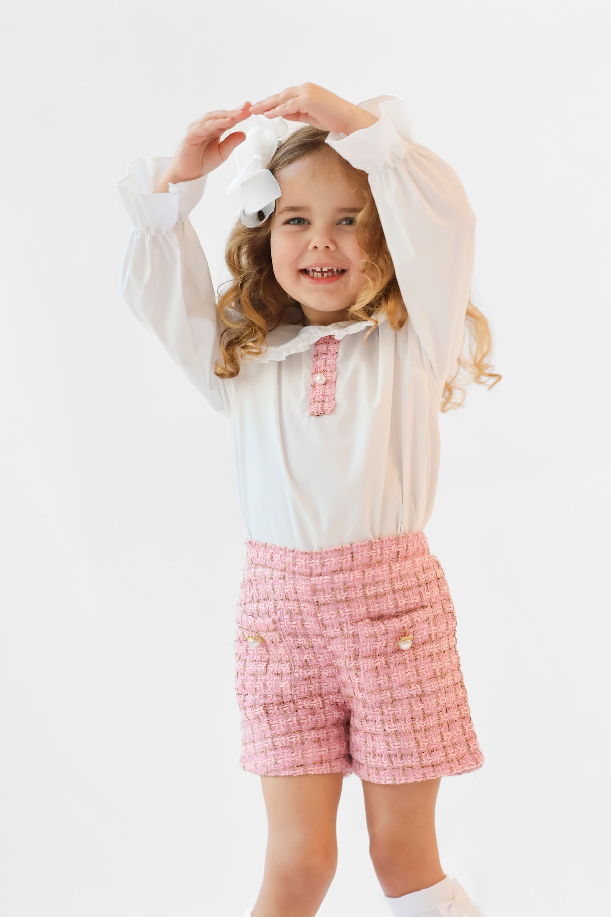 Aria Girls Tweed Look 3 Piece Socks & Hair Bow Pink