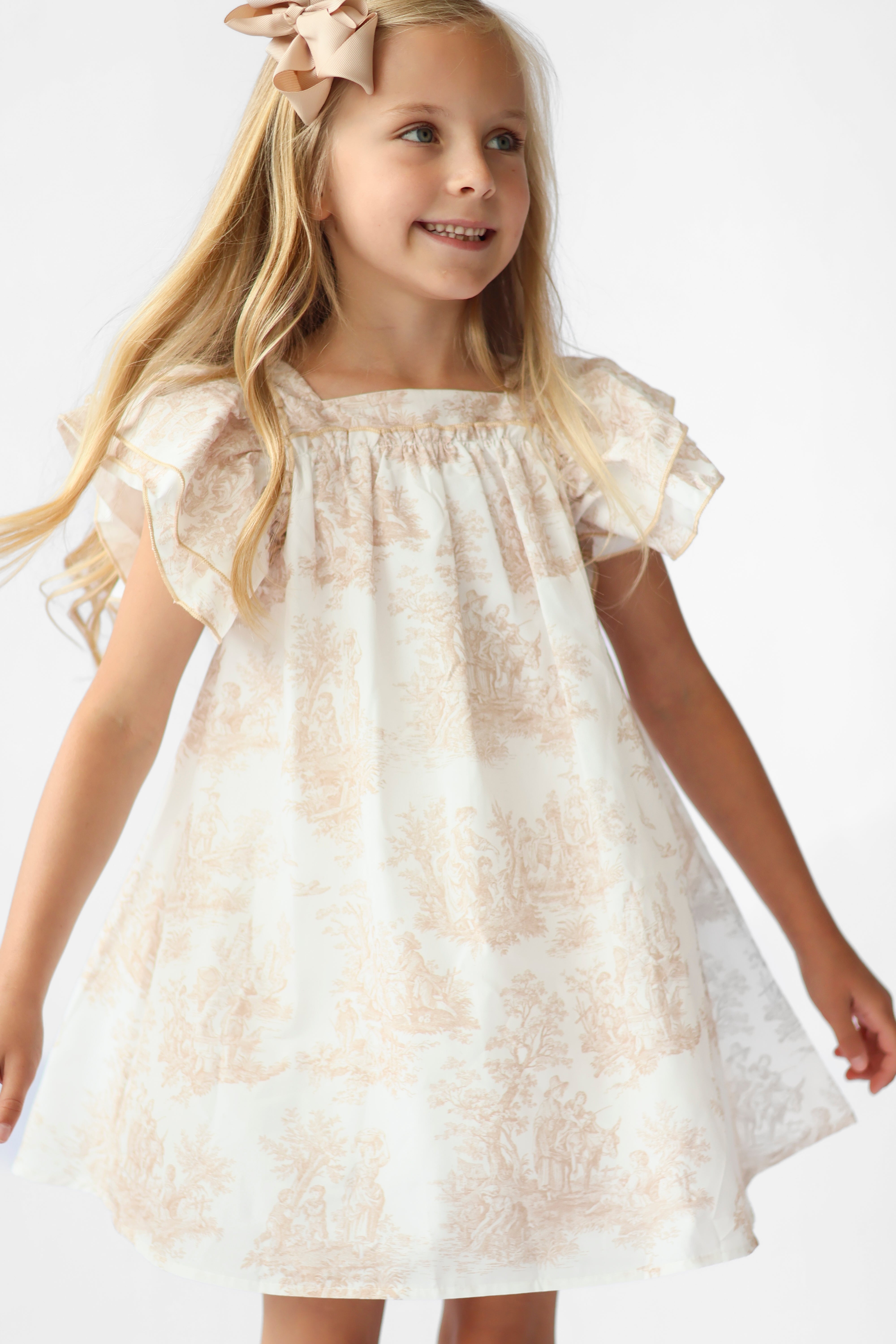 Lyla Girls Paisley Print Shirt Dress Beige