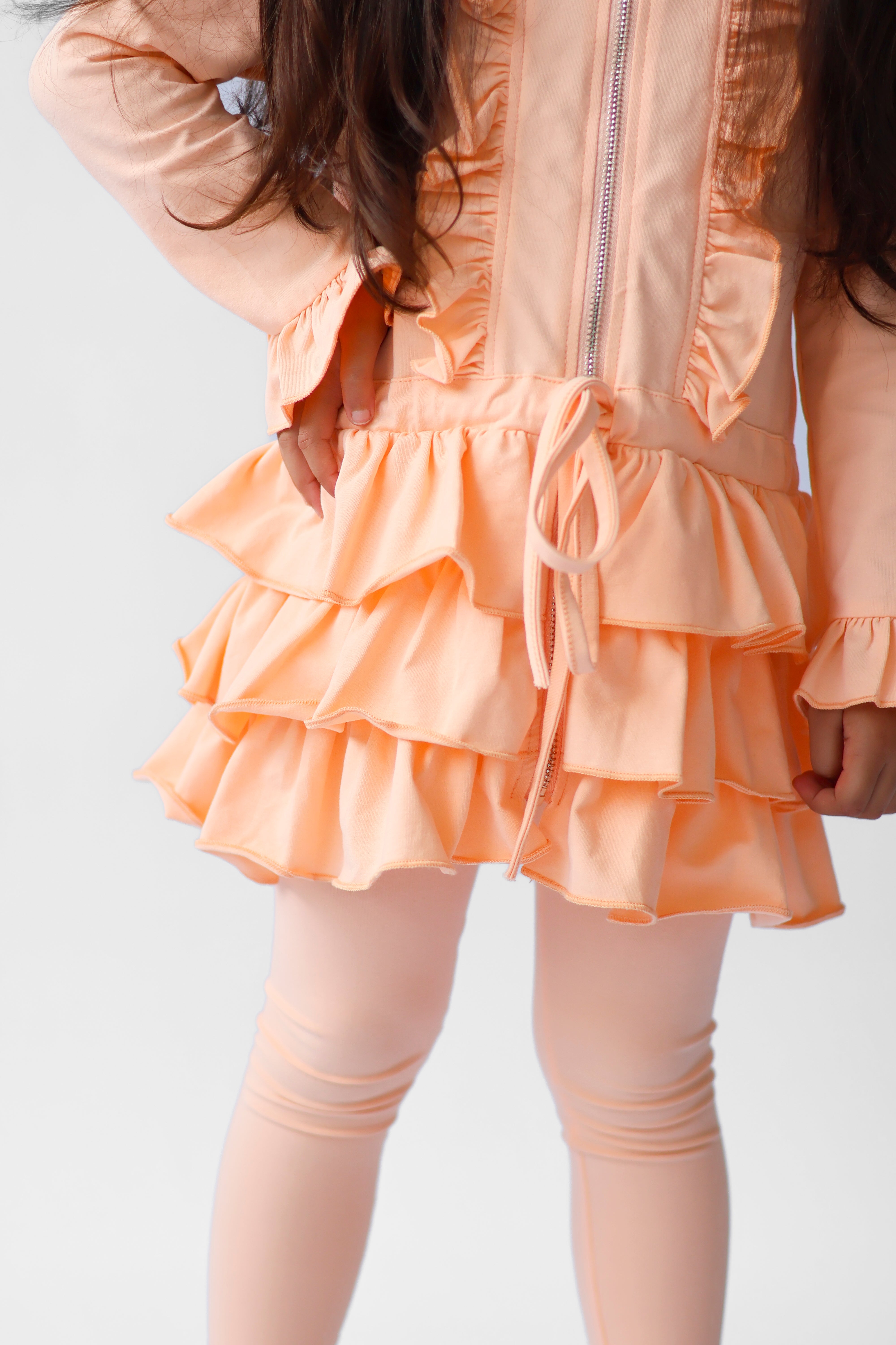 Fern Girls Frilly Ruffle Hem Tracksuit Peach