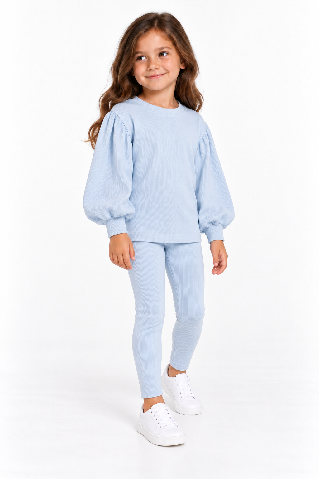 Maddie Ribbed Girls Balloon Jumper & Legging Tracksuit Set Baby Blue