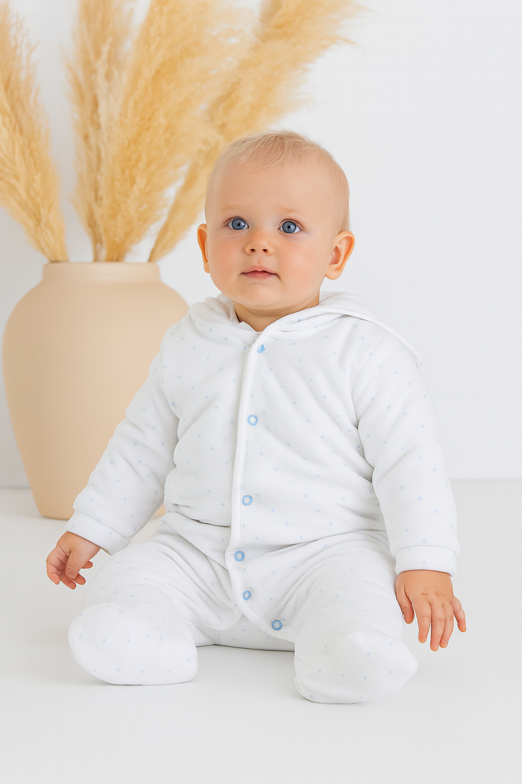 23BB-802 Baby Boys Blue Velour Snow Suit