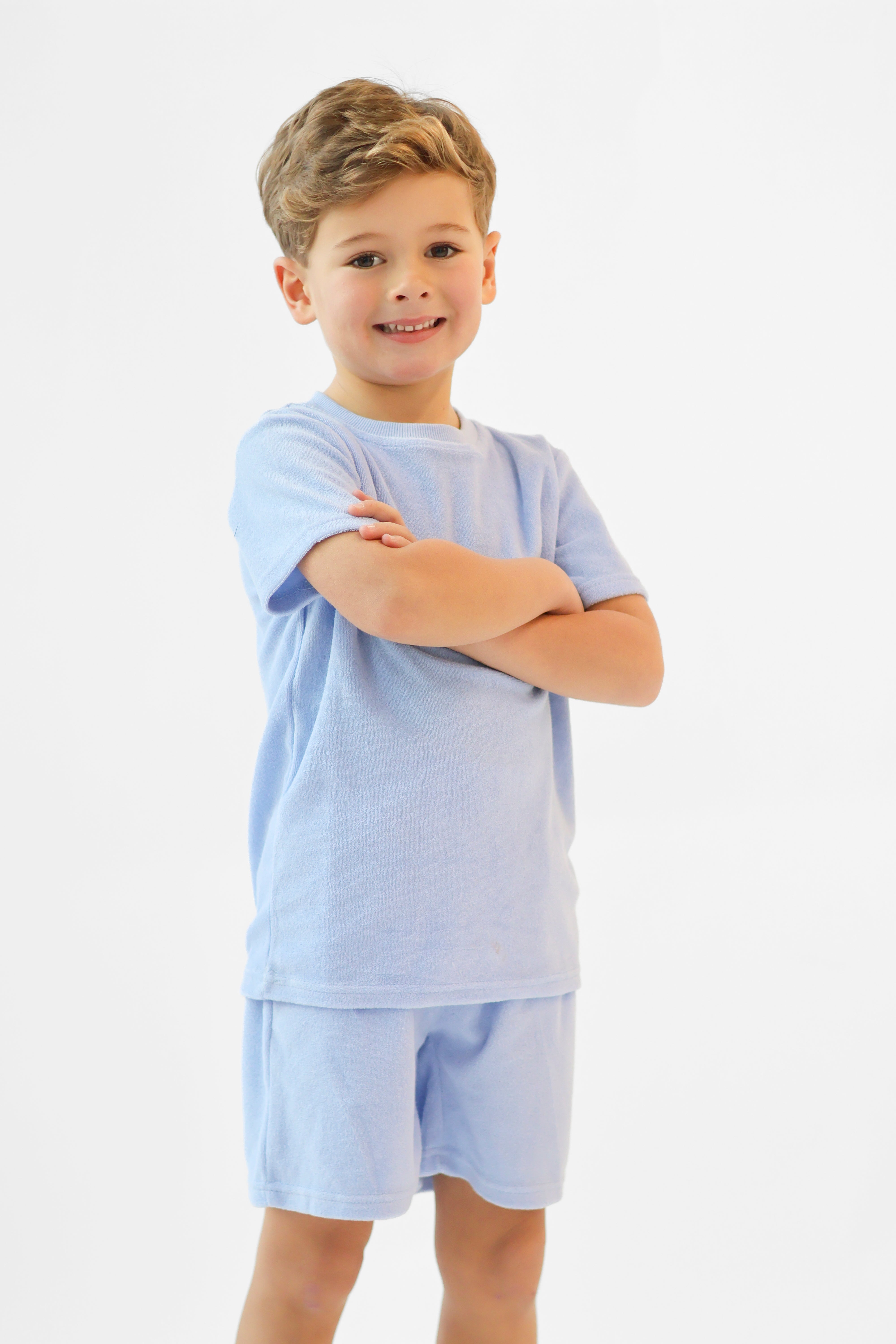 Bobby Terry Towelling Boys Plain Short Set Blue