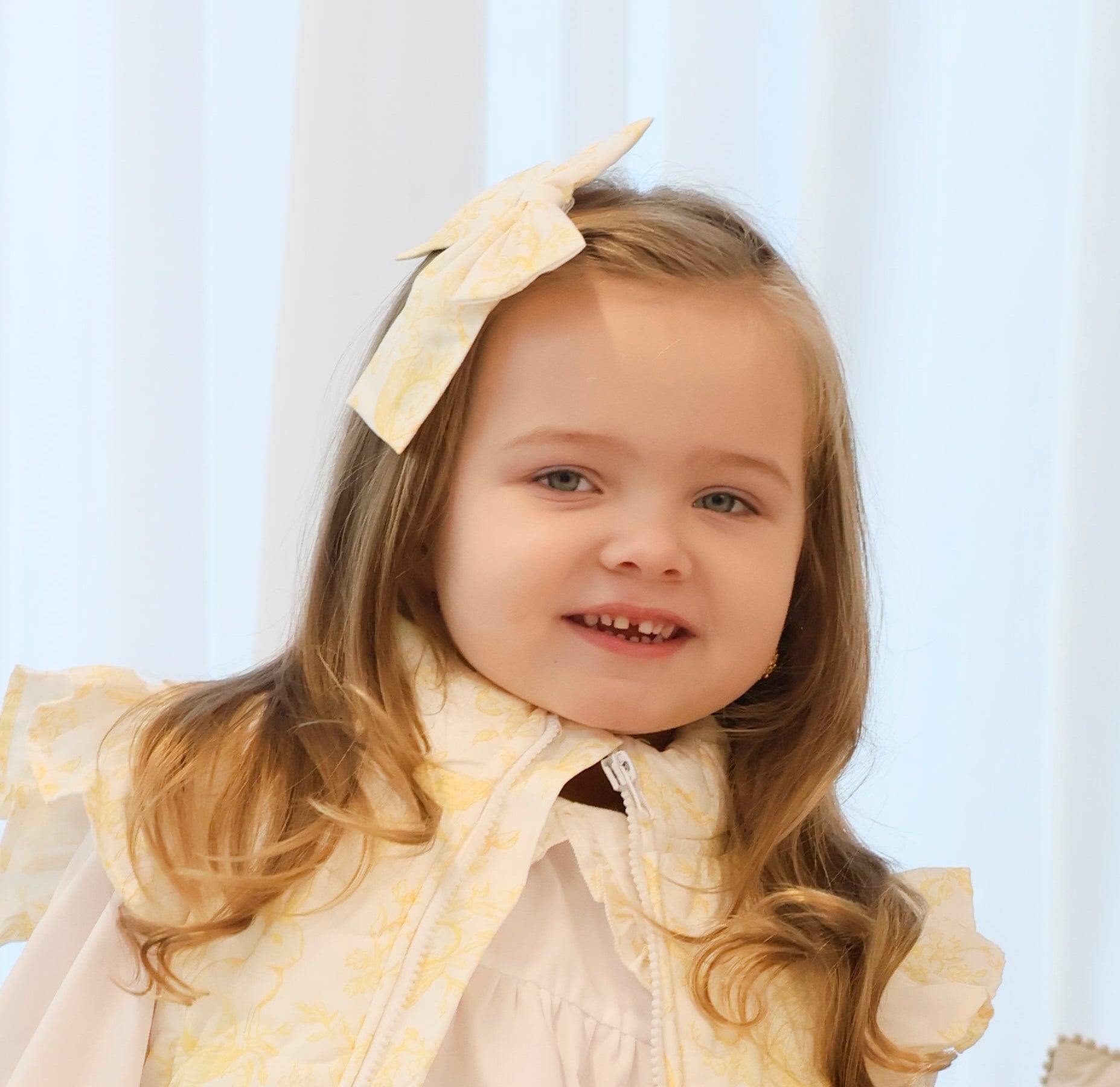 Girls Bunny Print Hair Bow Lemon