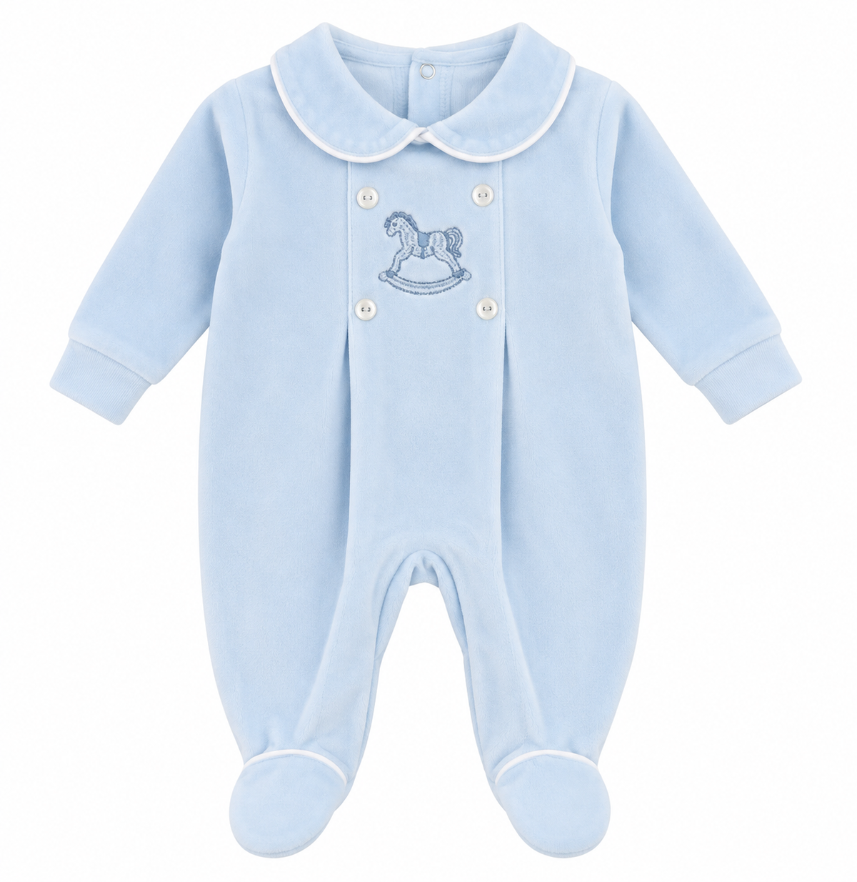 George Babygrow Embroidery Horse Blue Velour