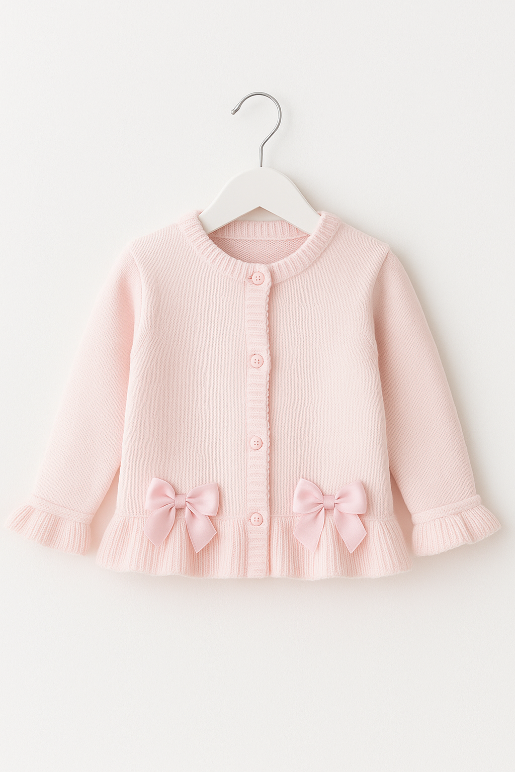 Girls Ruffle Bow Frilly Cardigan Pink