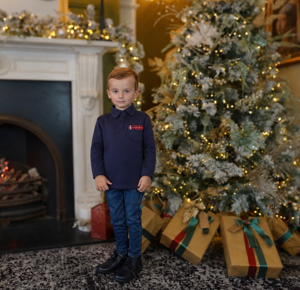 Noel Boys Polo Top Navy Tartan