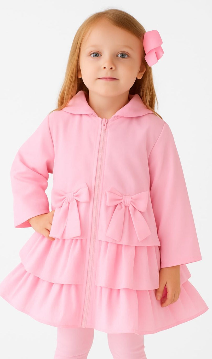 Serena Girls Frilly Bow Lightweight Rain Mac Coat Pink
