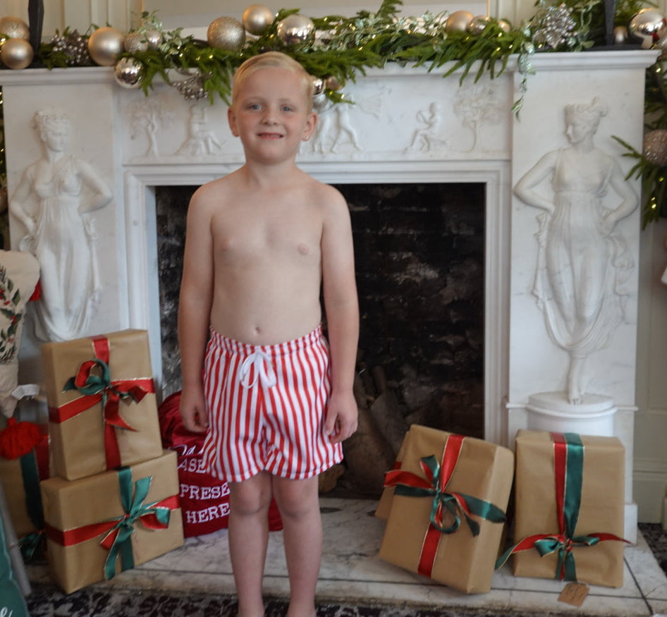 Candy Boys Red & White Stripe Swimming Trunks