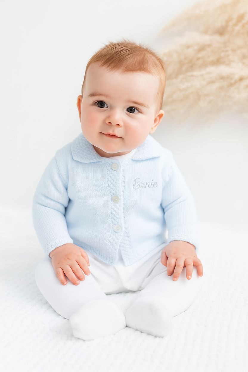 A1655 Baby Blue Boys Button Up Knitted Cardigan