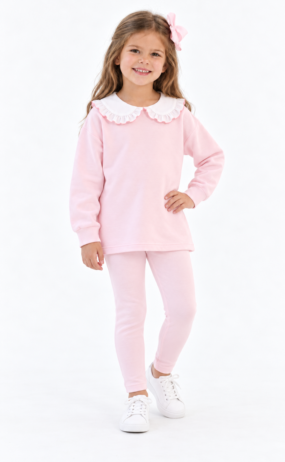 PRE ORDER Matilda Luxe Girls Frill Collar Legging Tracksuit Set Pink
